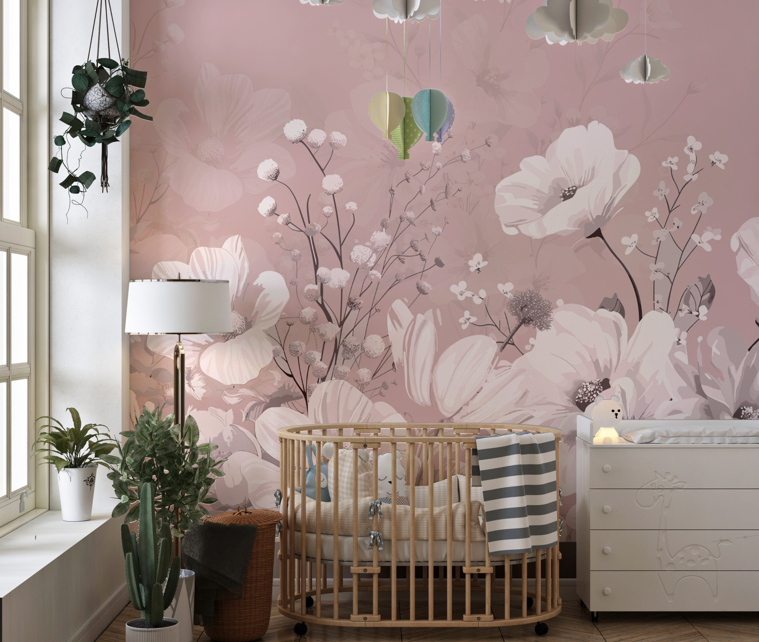 Elegant blush pink flower mural for stylish interiors
