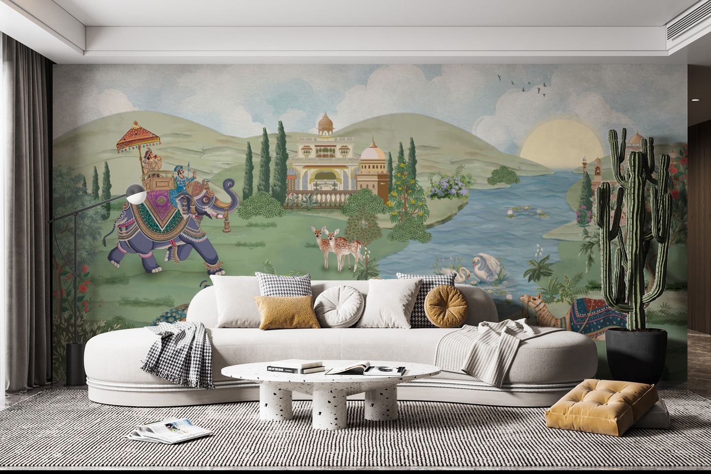 Historic Indian palace wallpaper mural with floral accents
