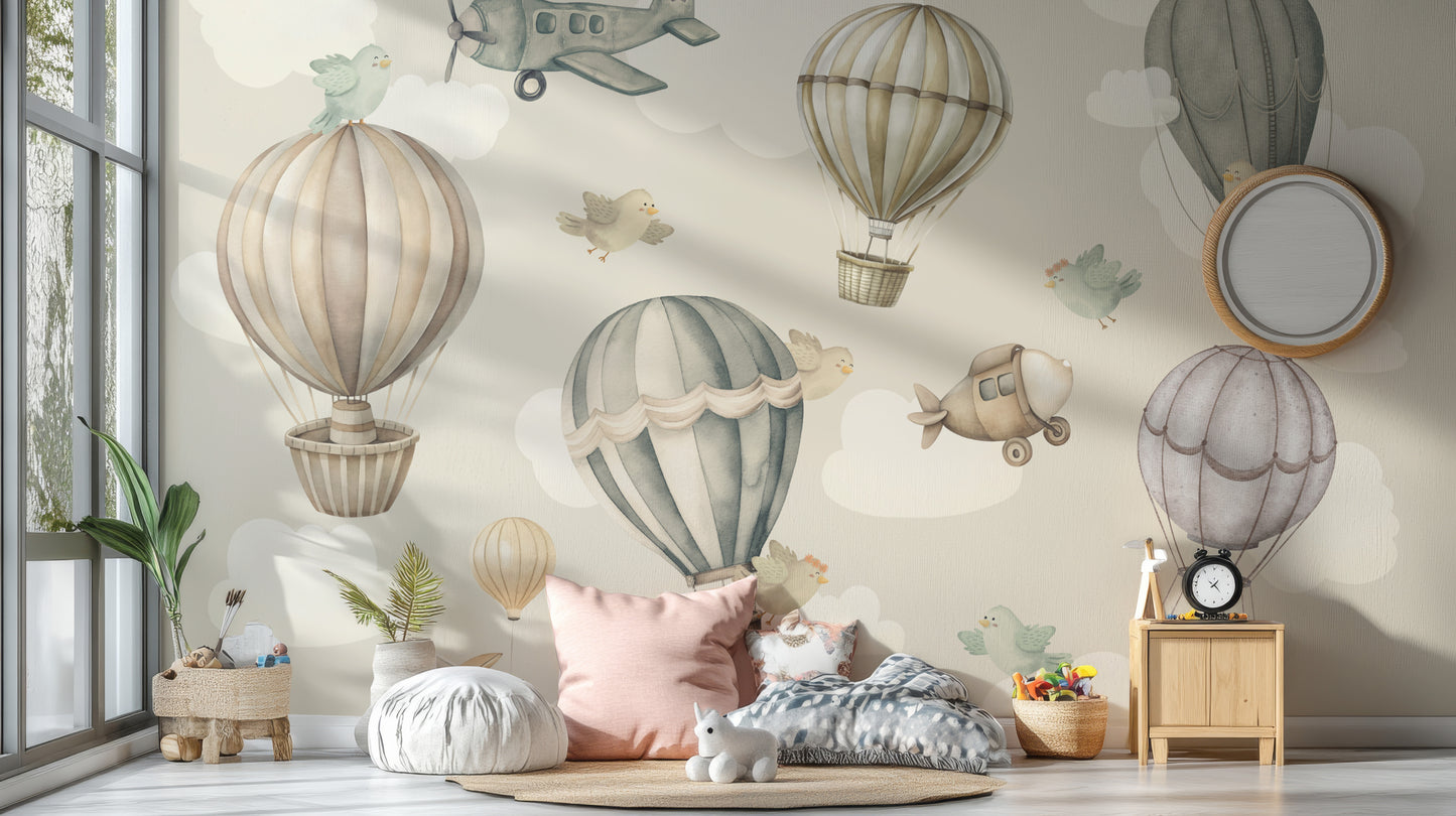 Vintage Hot Air Balloon Nursery Wallpaper