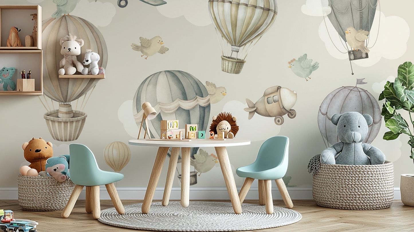 Vintage Hot Air Balloon Nursery Wallpaper