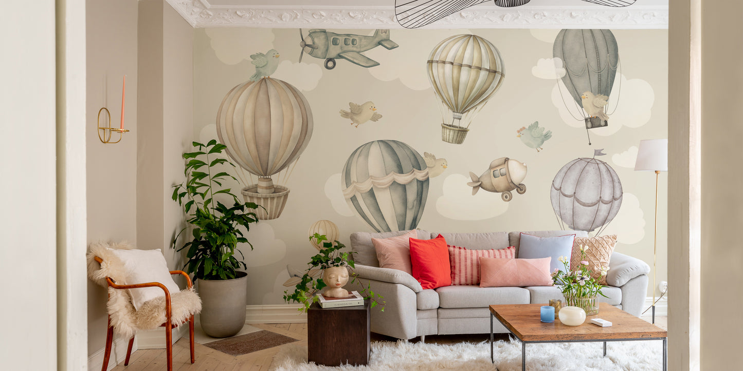 Vintage Hot Air Balloon Nursery Wallpaper