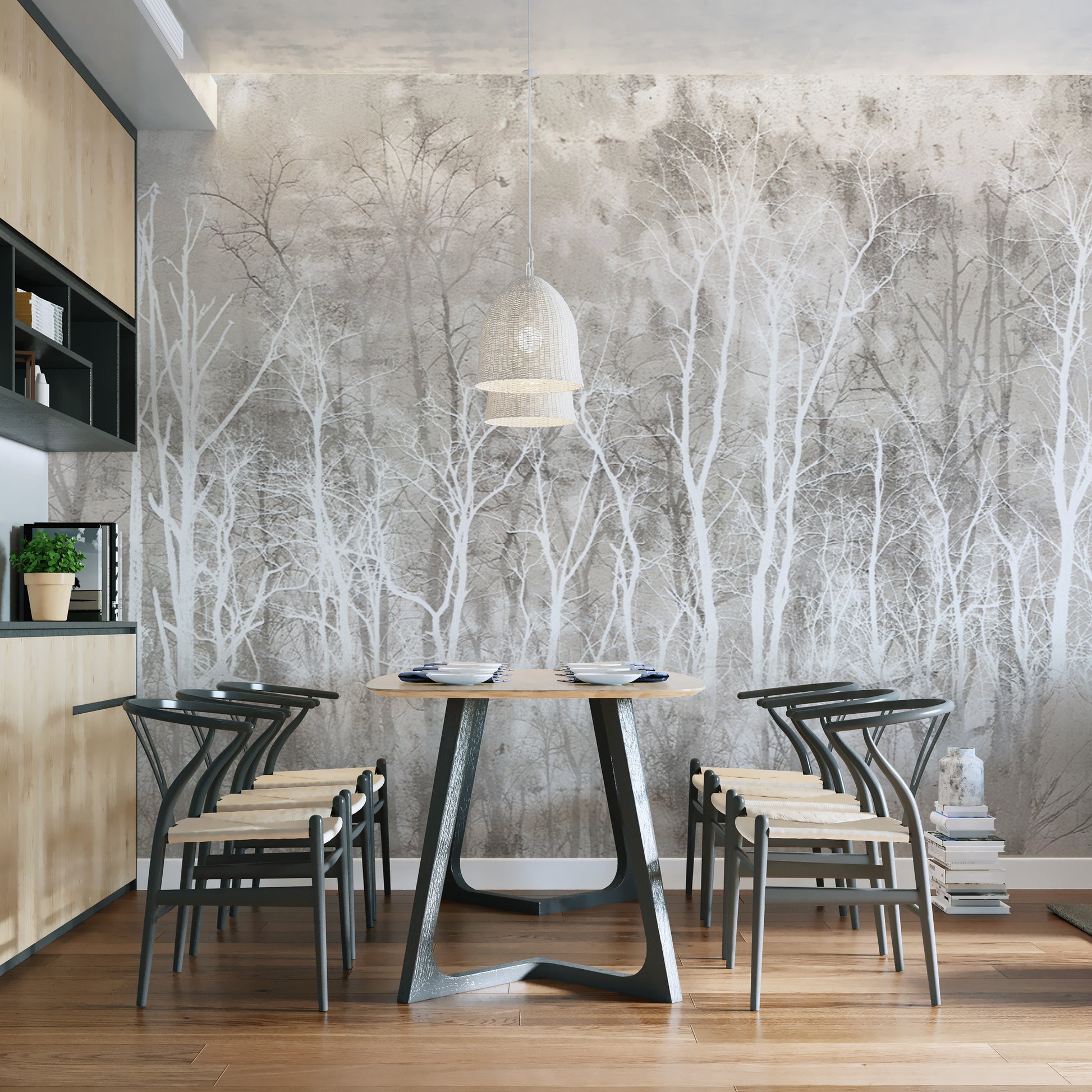 Minimalist winter tree wallpaper mural for modern interiors
