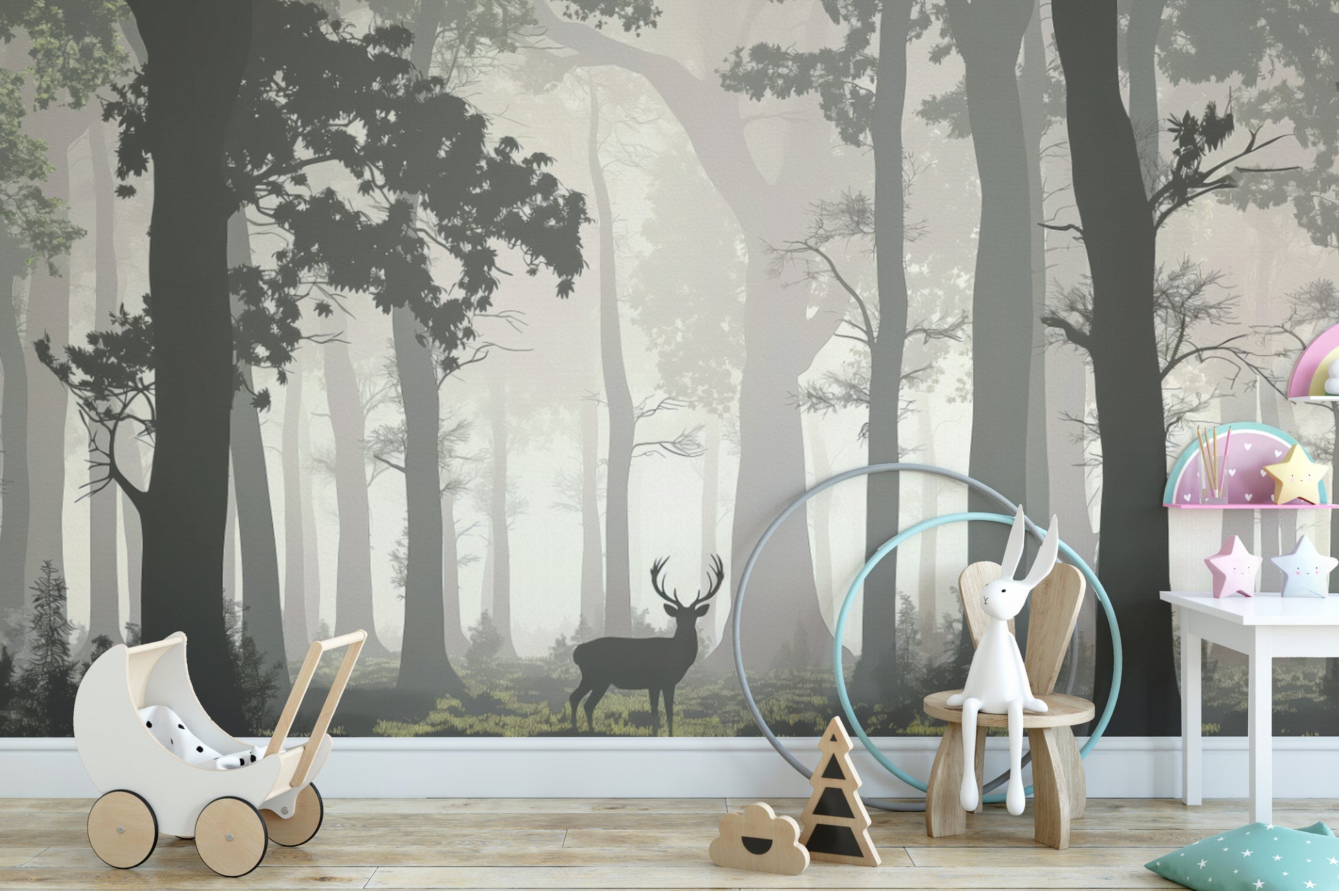 Mystical woodland deer wall mural for nature lovers
