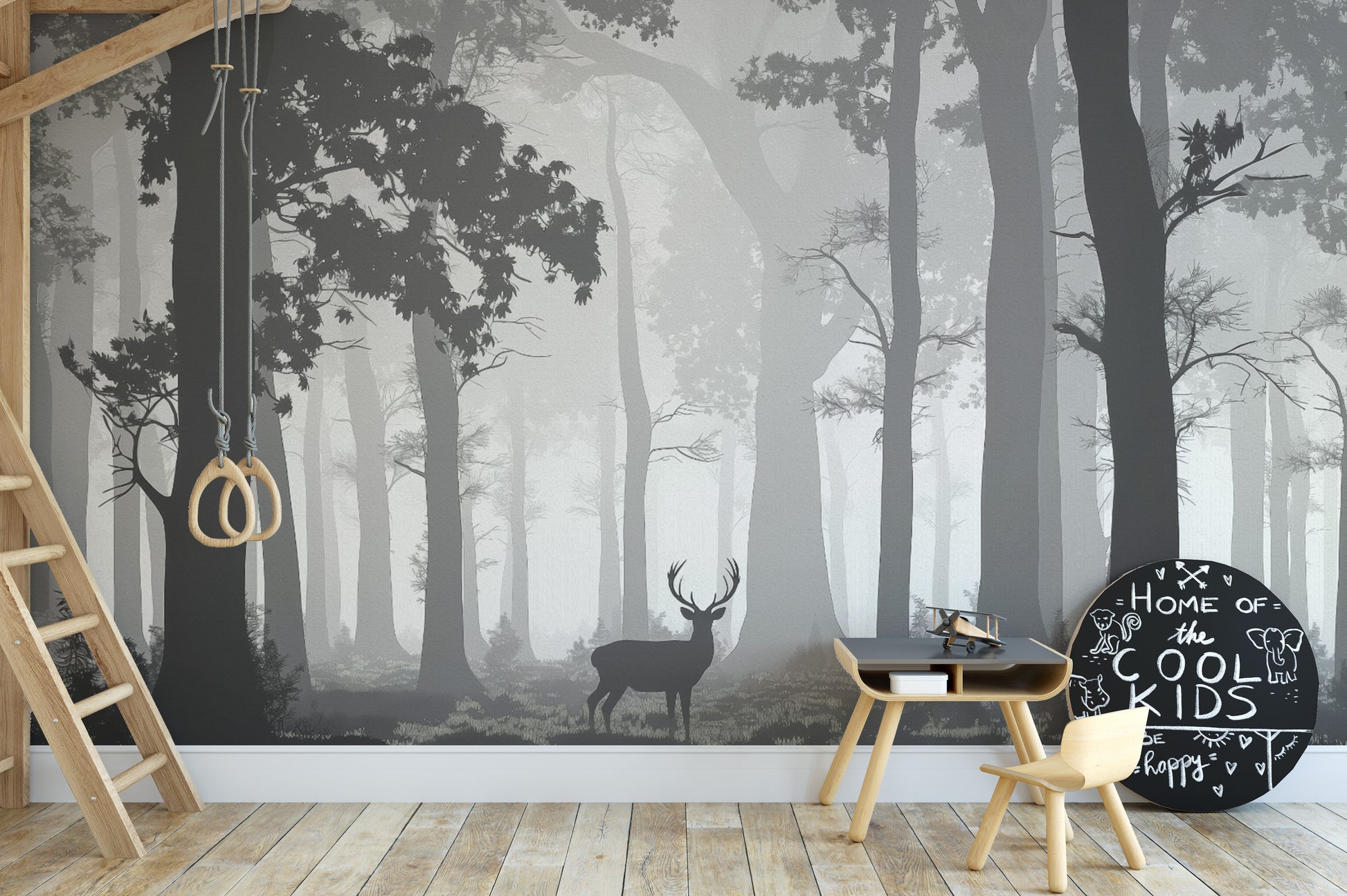 Misty Deer Forest Wallpaper Mural for serene walls
