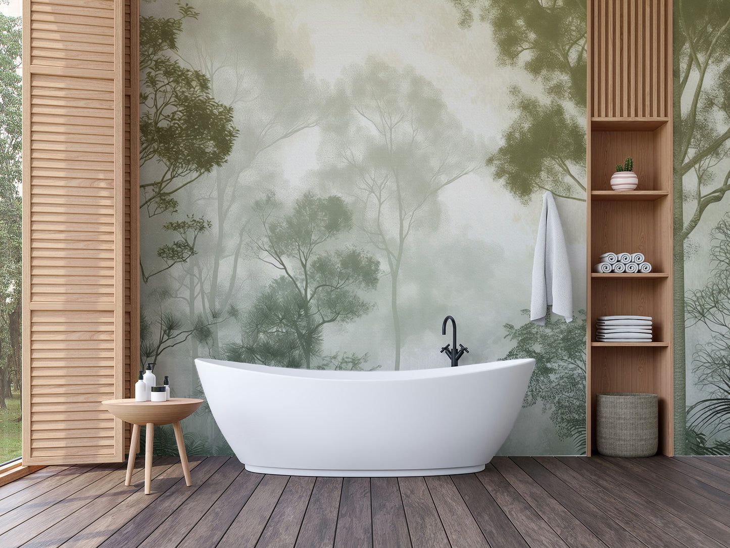 Nature-inspired forest wallpaper mural with greenery
