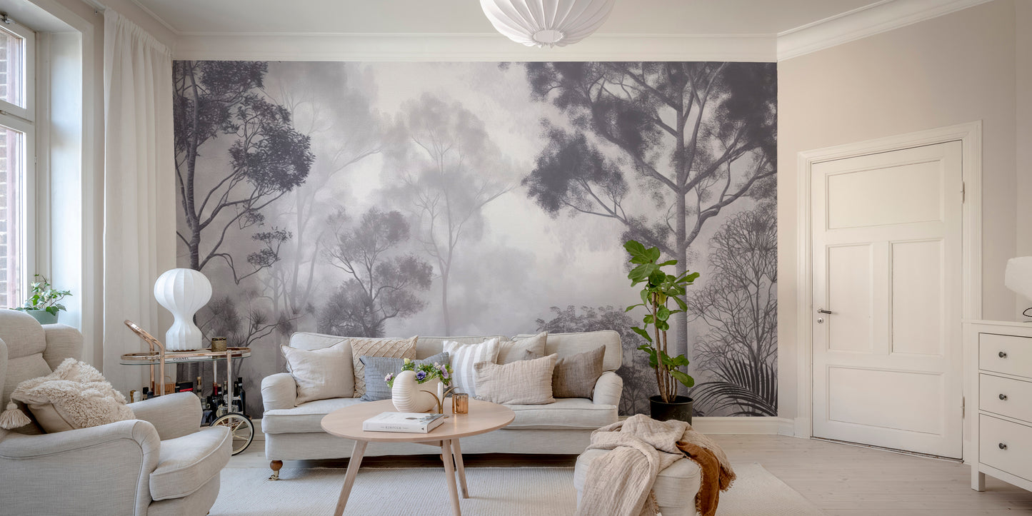 Black and White Forest Mural for Elegant Interiors
