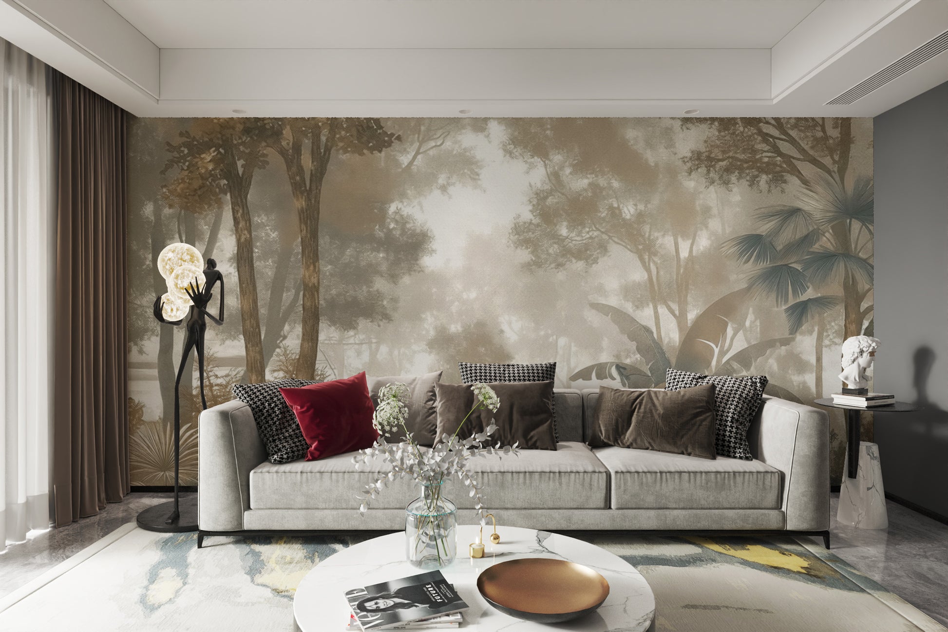 Muted jungle wallpaper mural with vintage aesthetics
