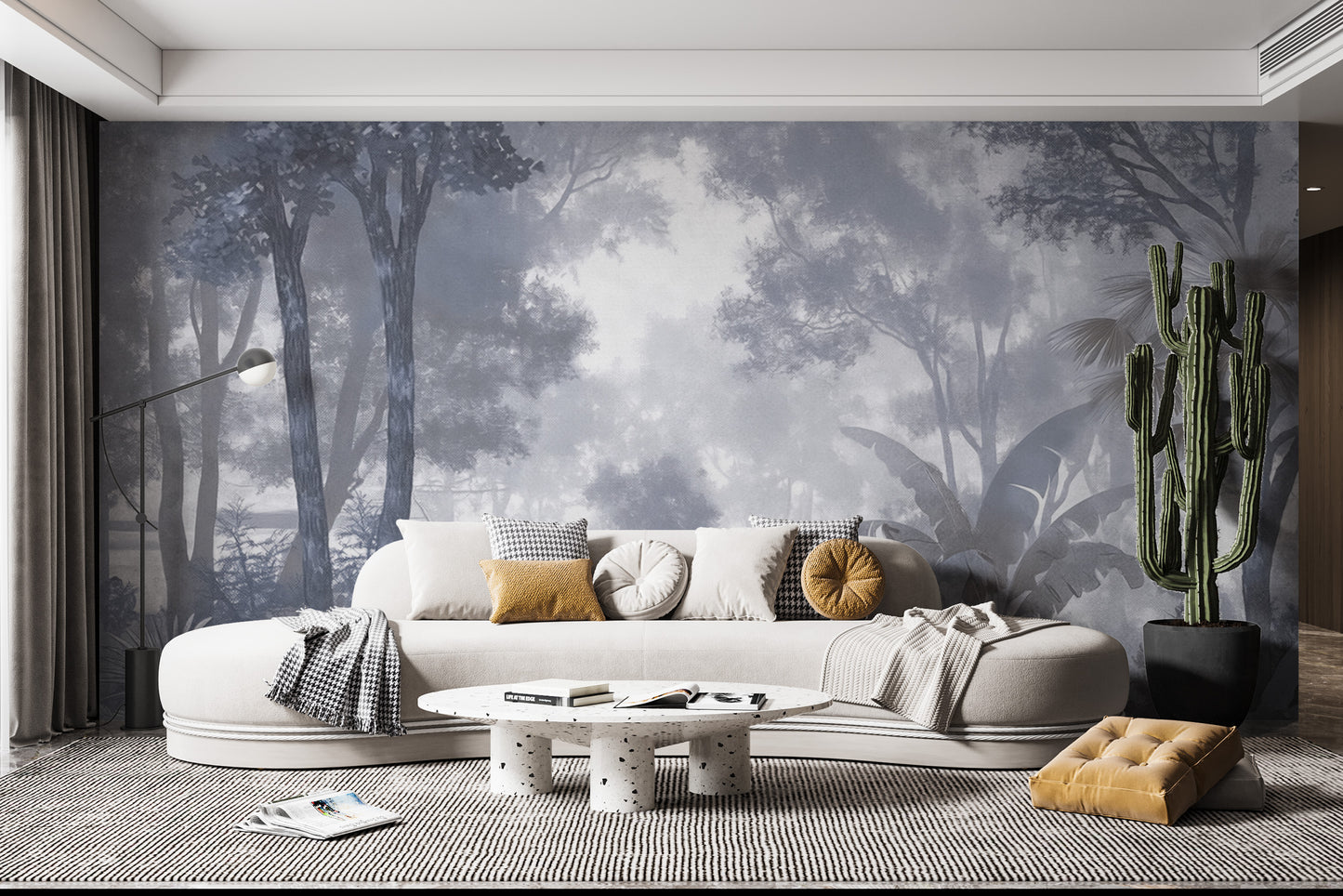 Peaceful foggy jungle wallpaper for modern interiors
