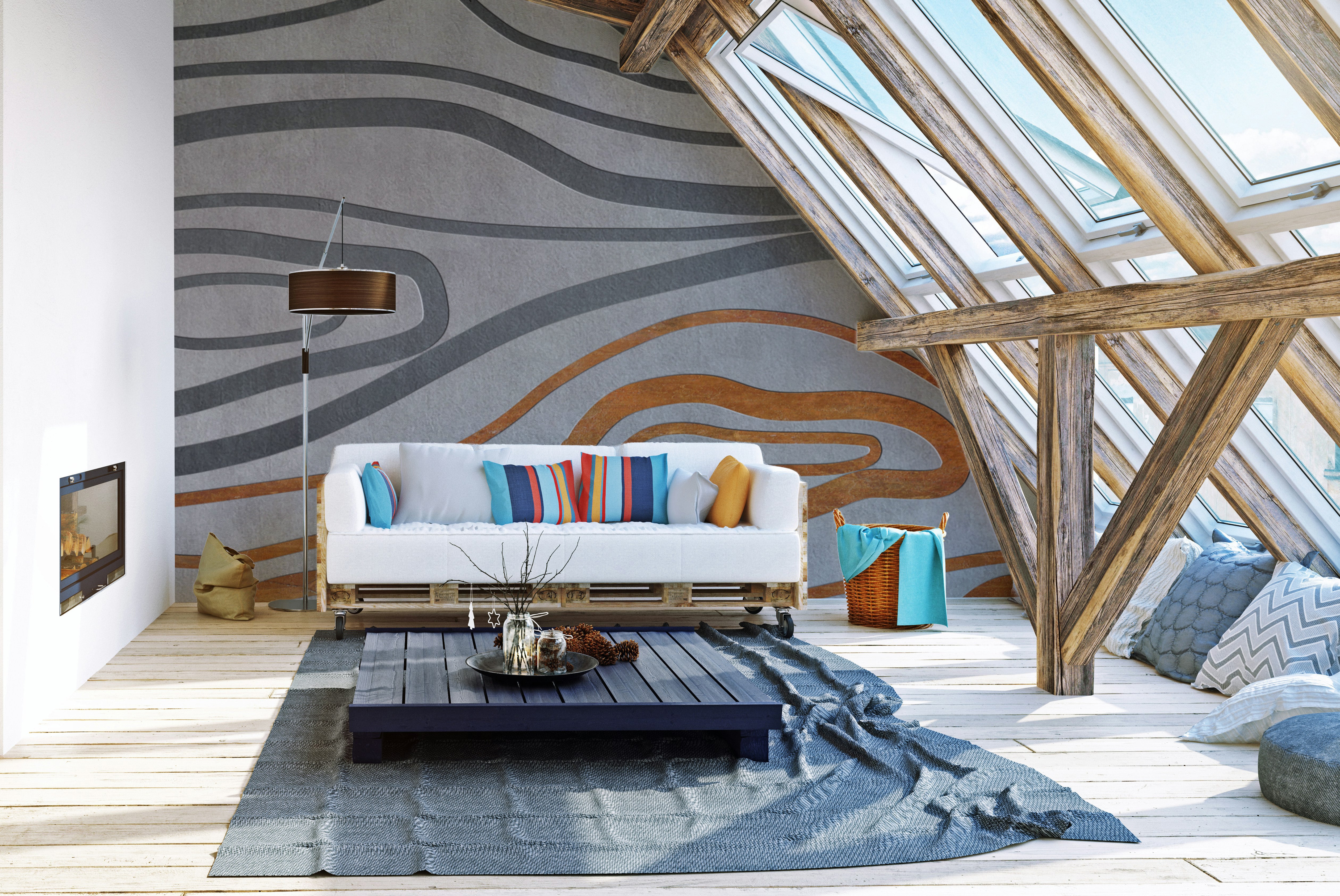 Luxury interior wall covering with topographic pattern
