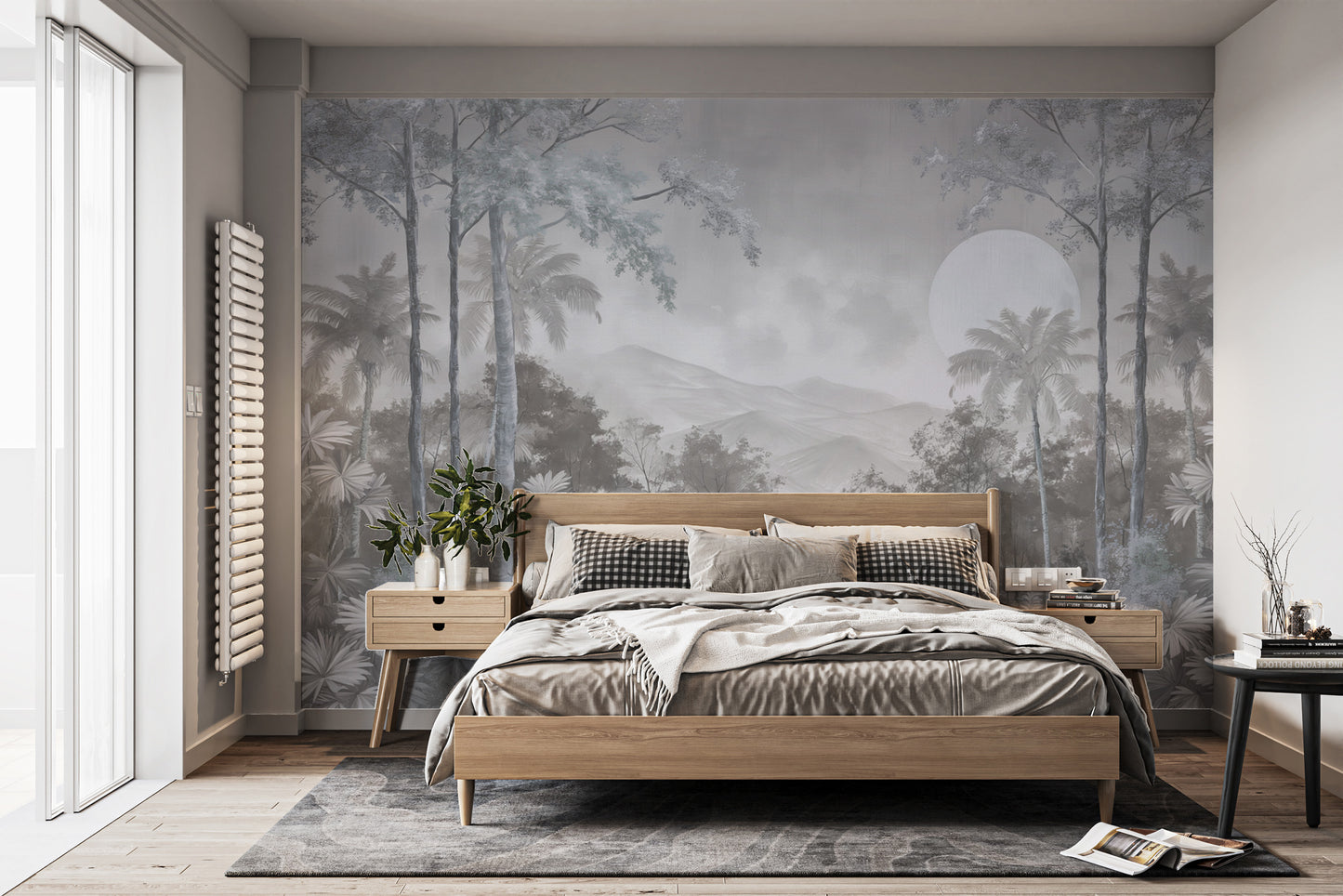 Black and white tropical landscape wall mural
