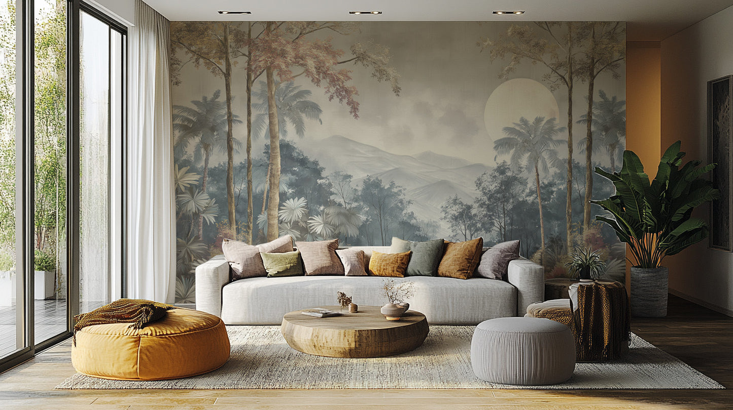 Vintage Tropical Jungle Landscape Mural