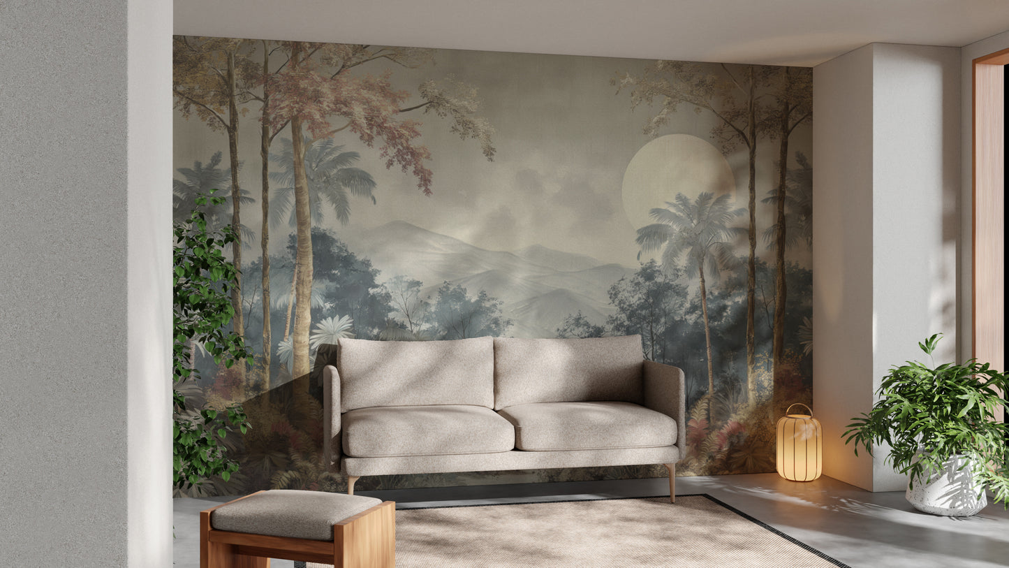 Vintage Tropical Jungle Landscape Mural