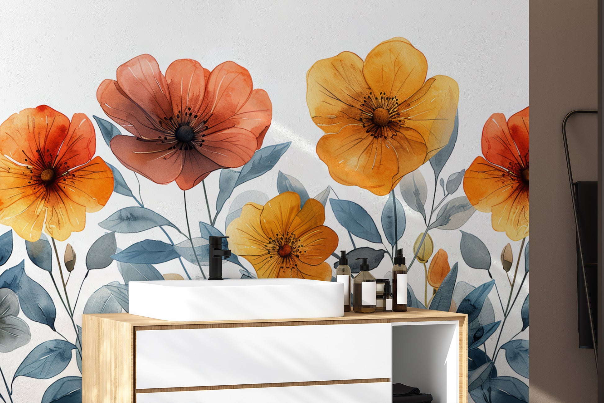 Luxury floral wall mural with delicate watercolor details
