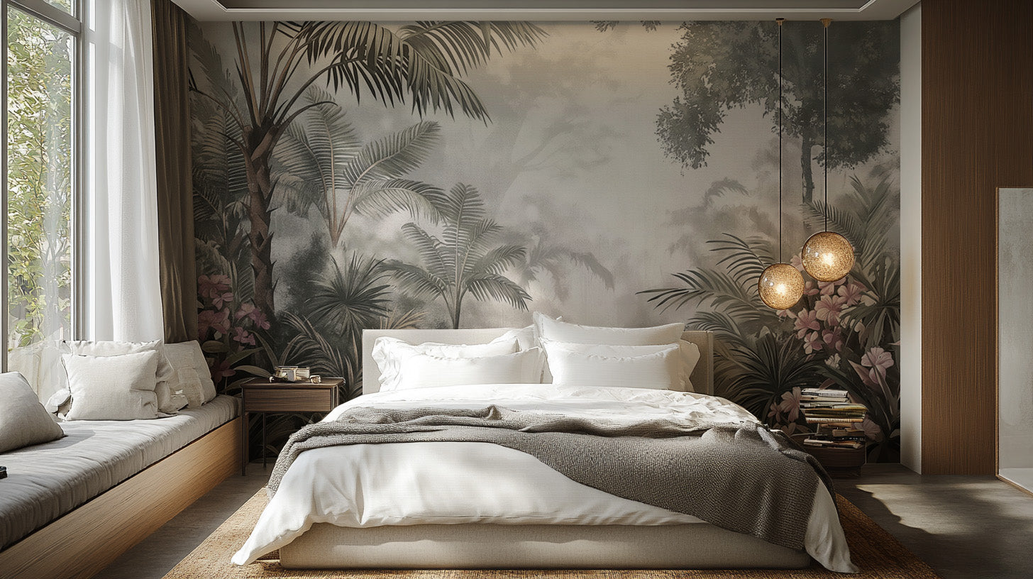 Muted botanical wallpaper with soft nature elements
