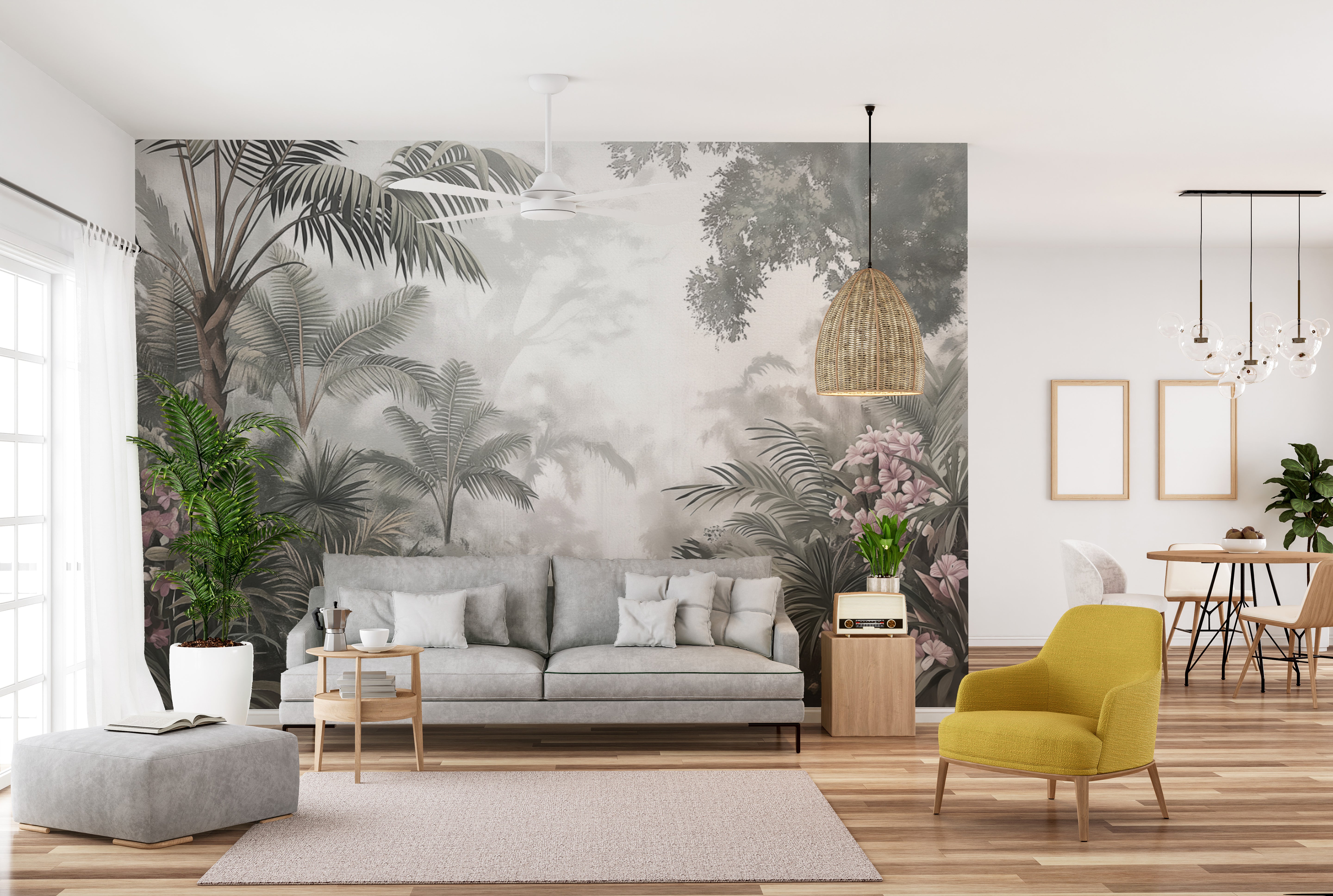 Exotic palm tree wallpaper with soft tropical tones
