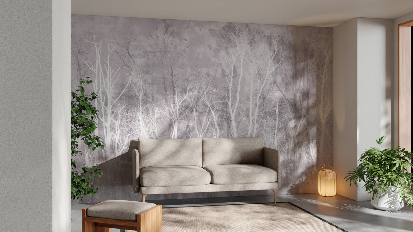 Monochrome trees wall mural for a calming nature-inspired look
