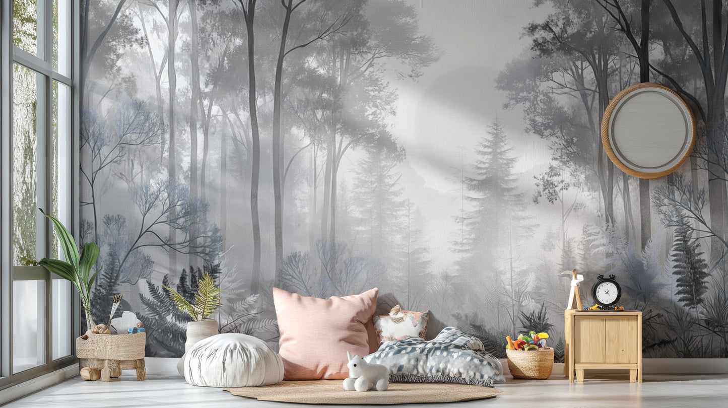 Misty Monochrome Forest Wallpaper Mural