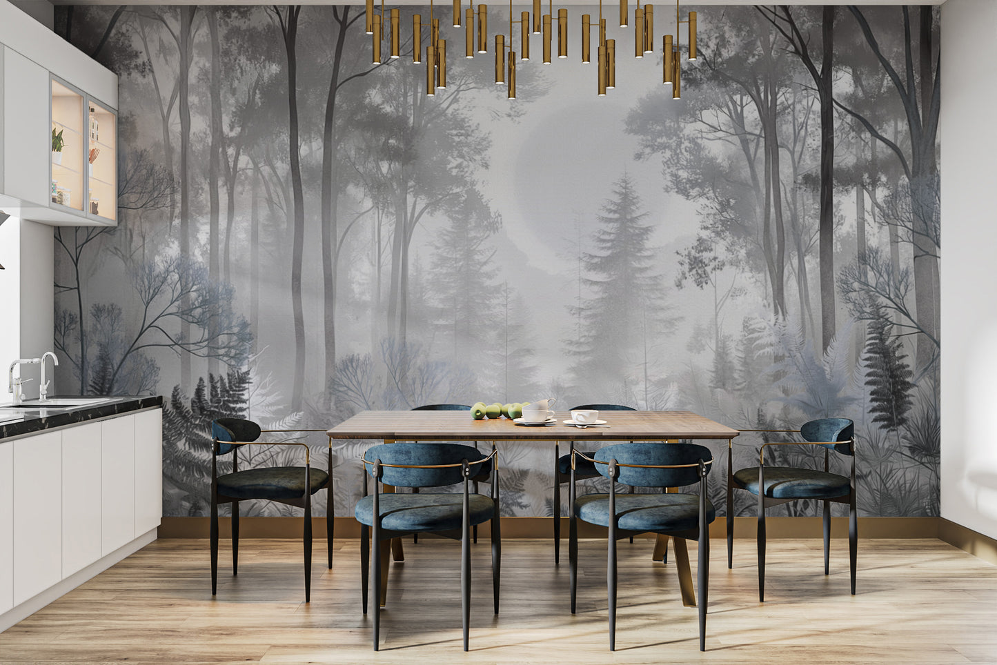 Misty Monochrome Forest Wallpaper Mural