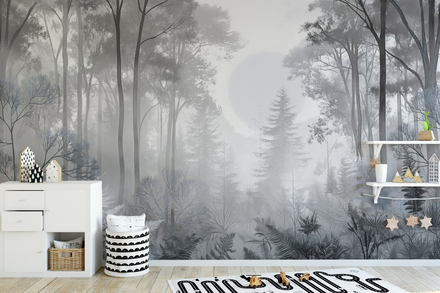 Misty Monochrome Forest Wallpaper Mural