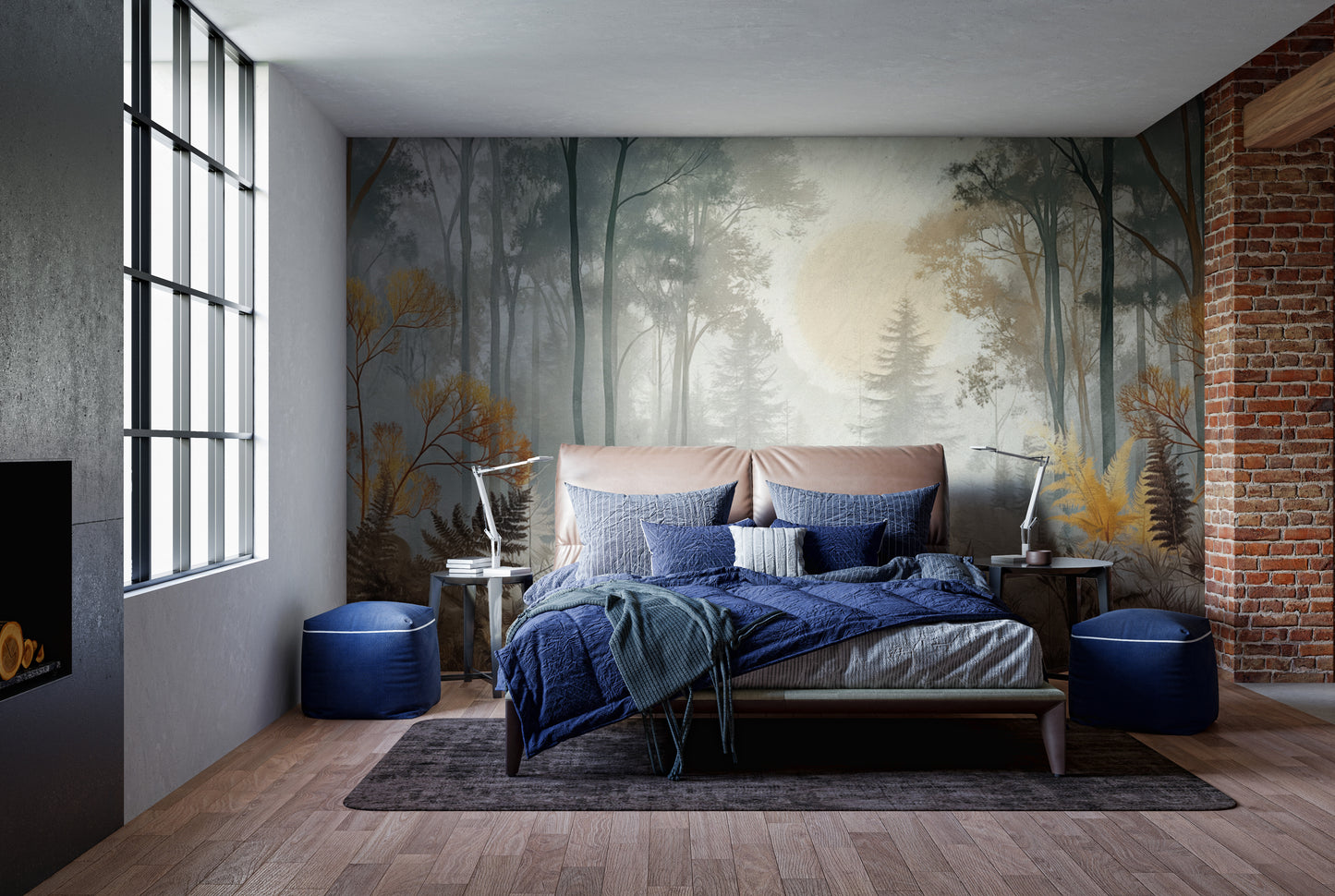 Misty Sunlit Forest Wallpaper Mural