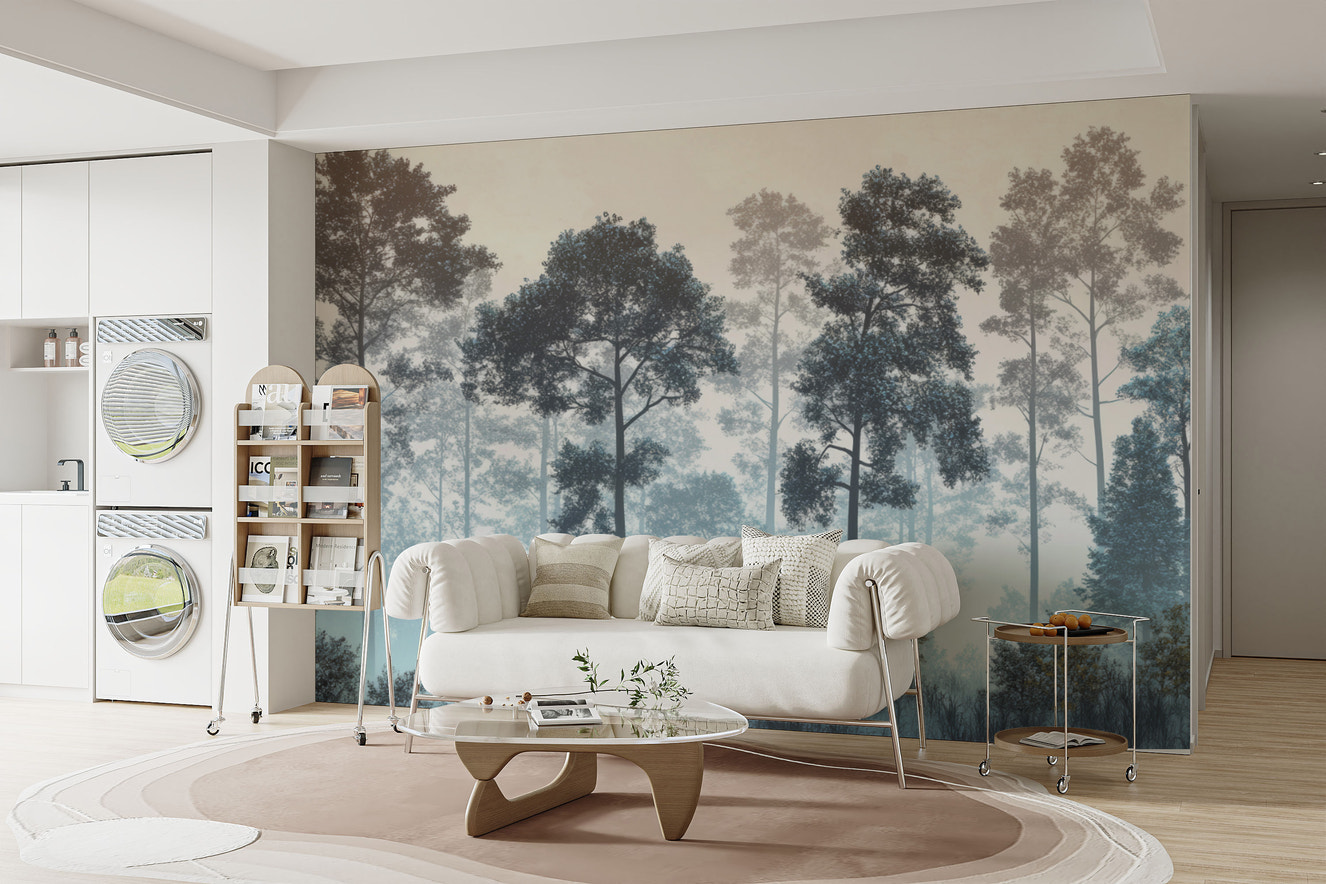 Misty Blue Forest Wall Mural