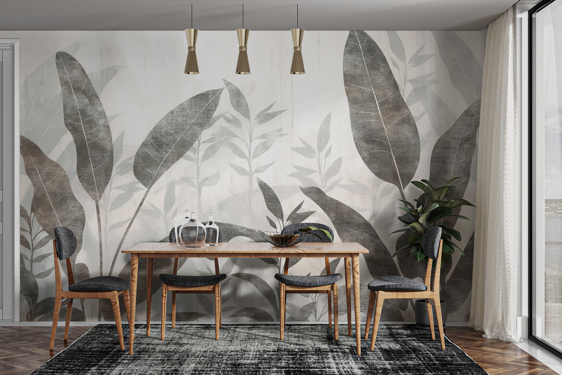 Rustic botanical wallpaper mural with natural tones
