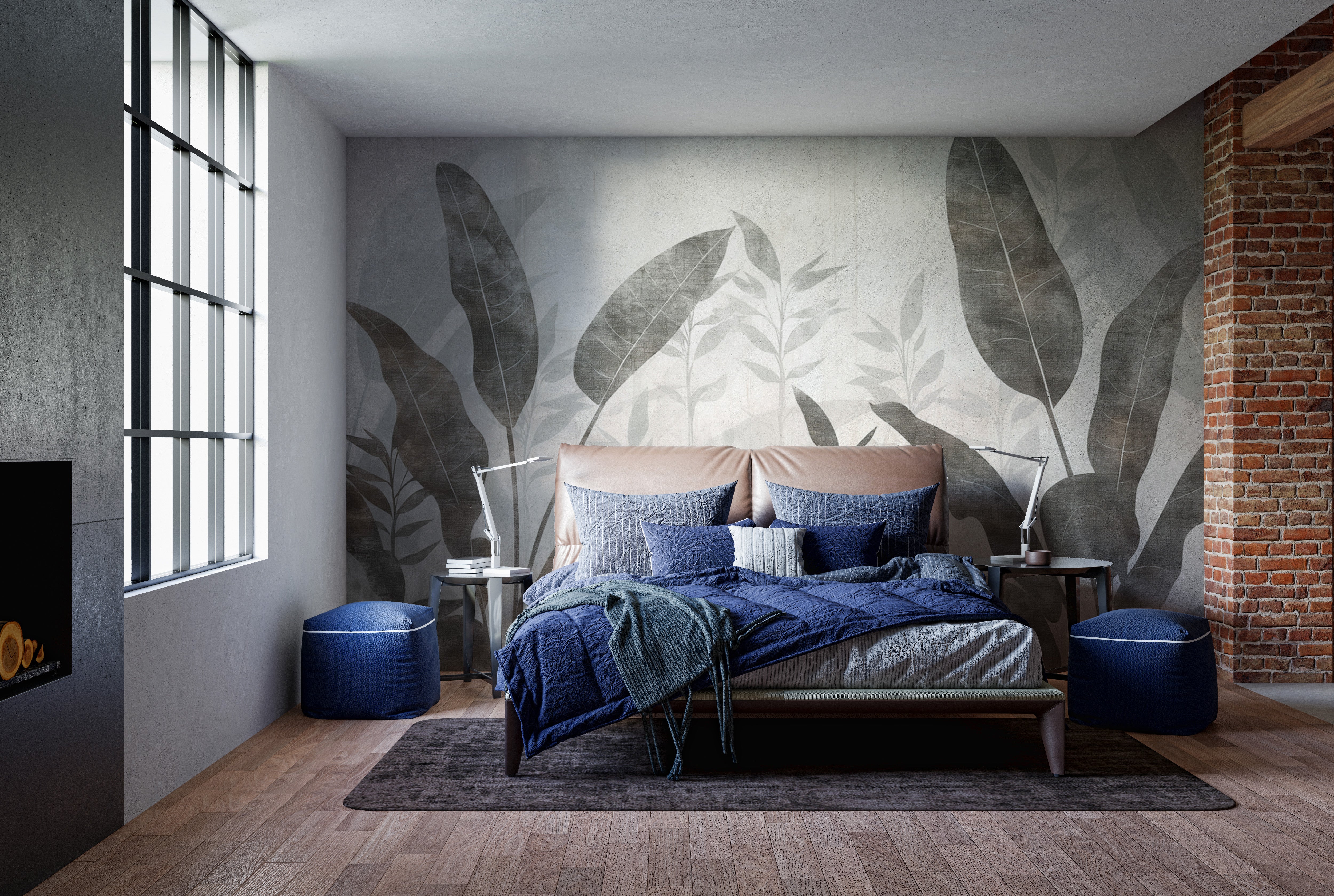 Elegant foliage wallpaper mural in neutral shades
