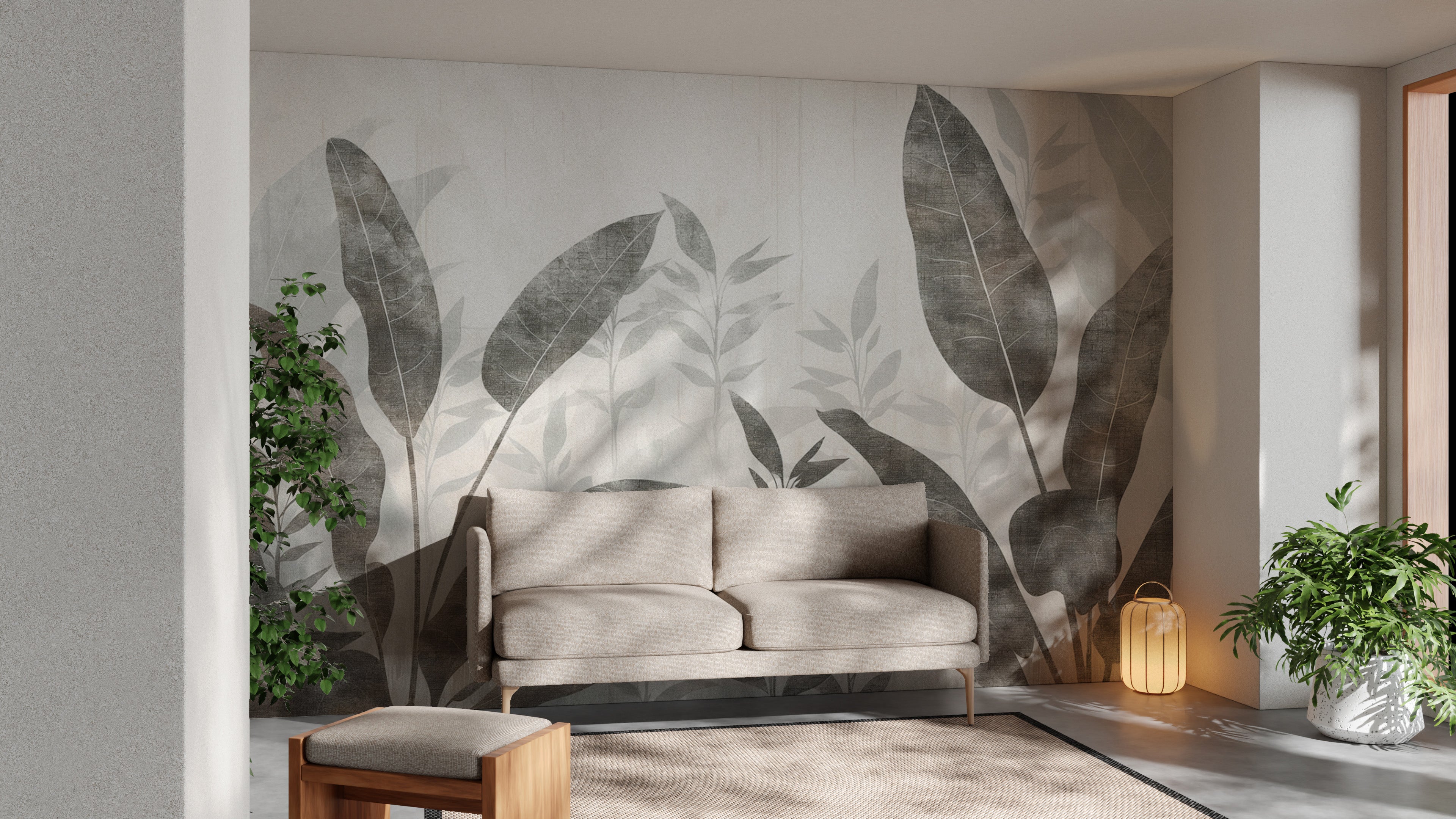 Vintage botanical wallpaper mural with organic texture
