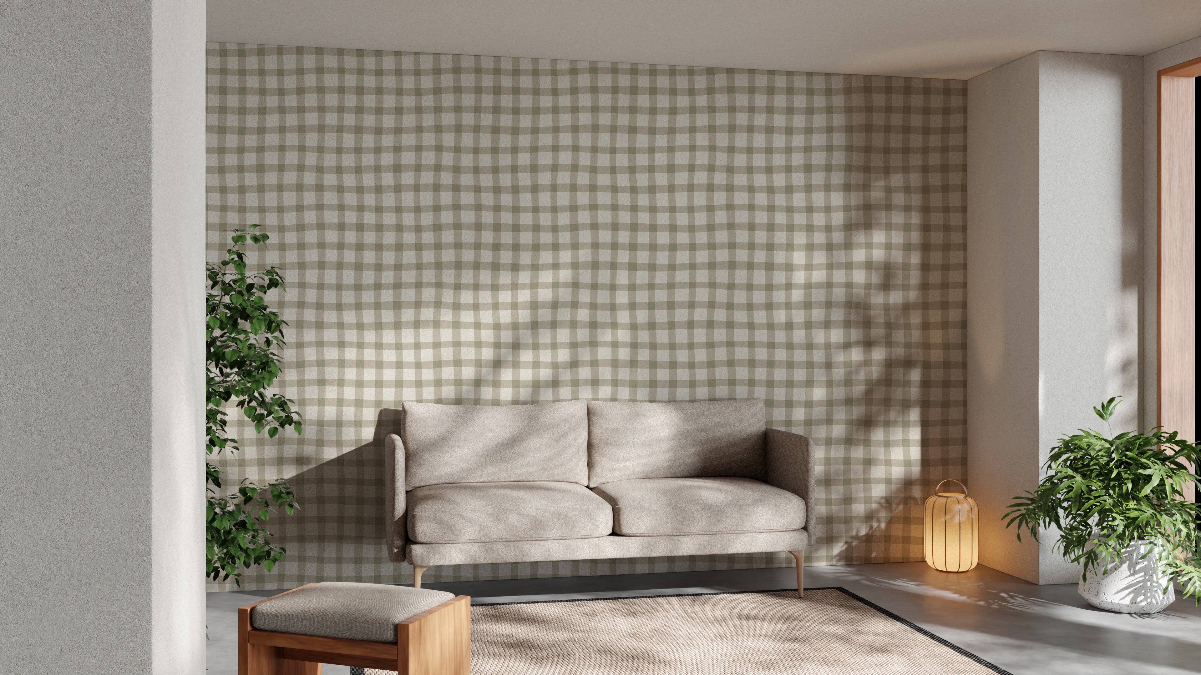 Neutral gingham wallpaper for walls with contemporary style
