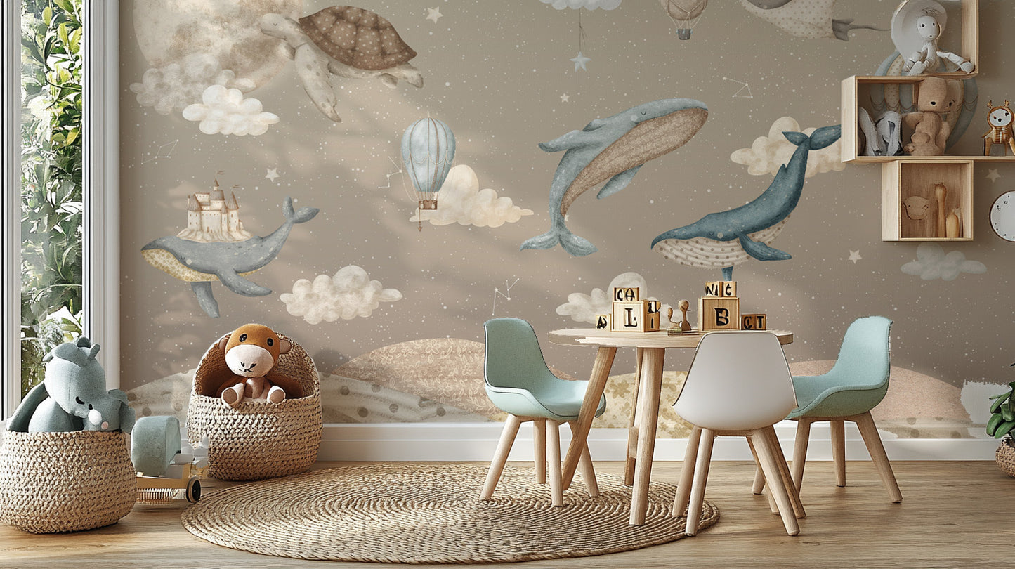 Enchanting kids' room wallpaper with dreamy ocean theme
