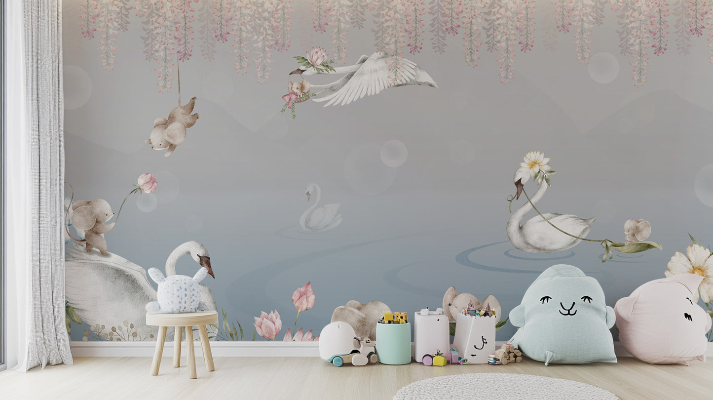 Soft Pastel Swan Lake Wall Mural
