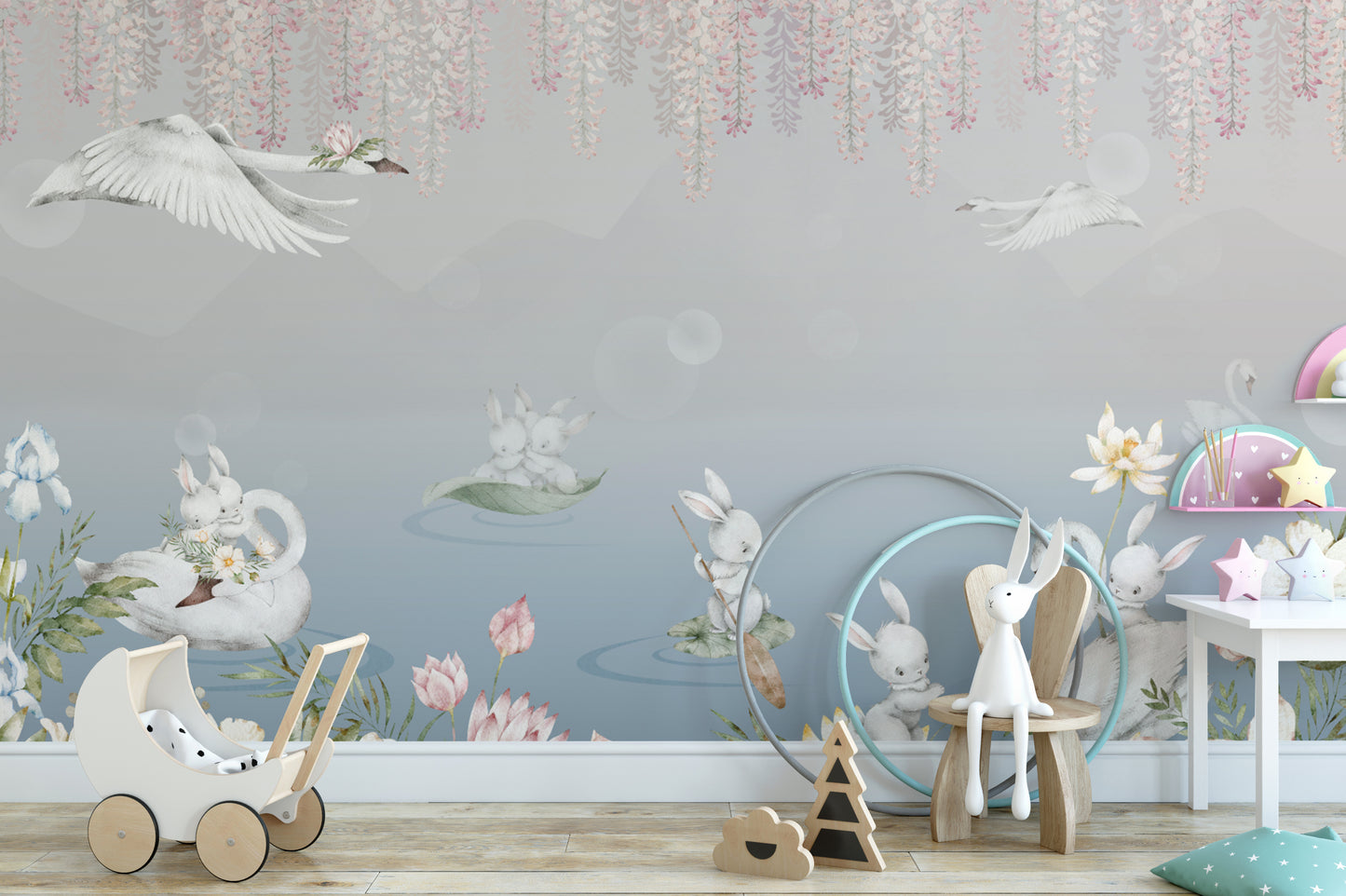 Enchanted Bunny Swan Lake Wallpaper