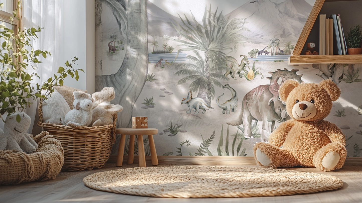 Roaring T-Rex and Stegosaurus in a jungle wallpaper




