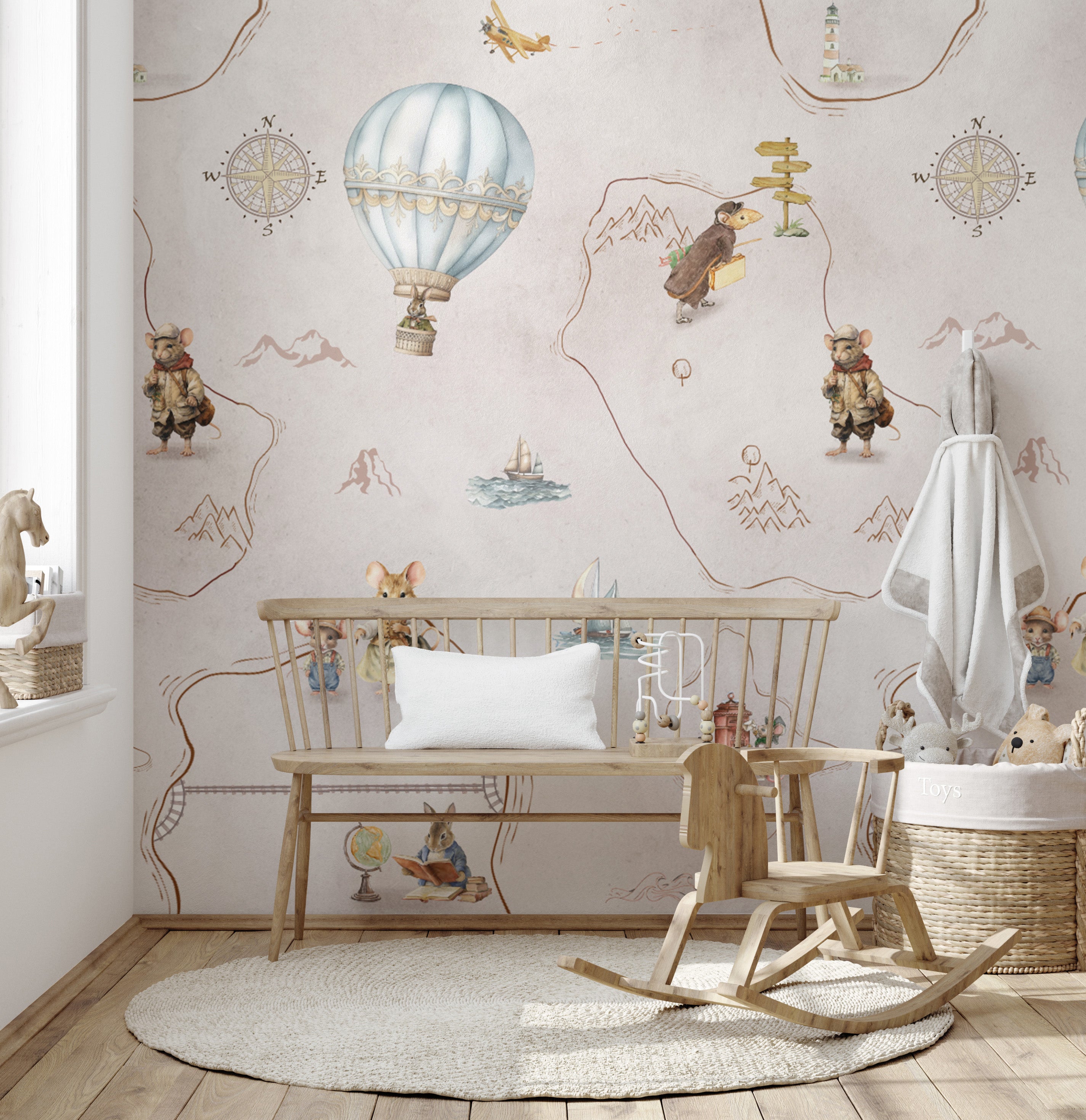 Animal explorer wall mural with whimsical design
