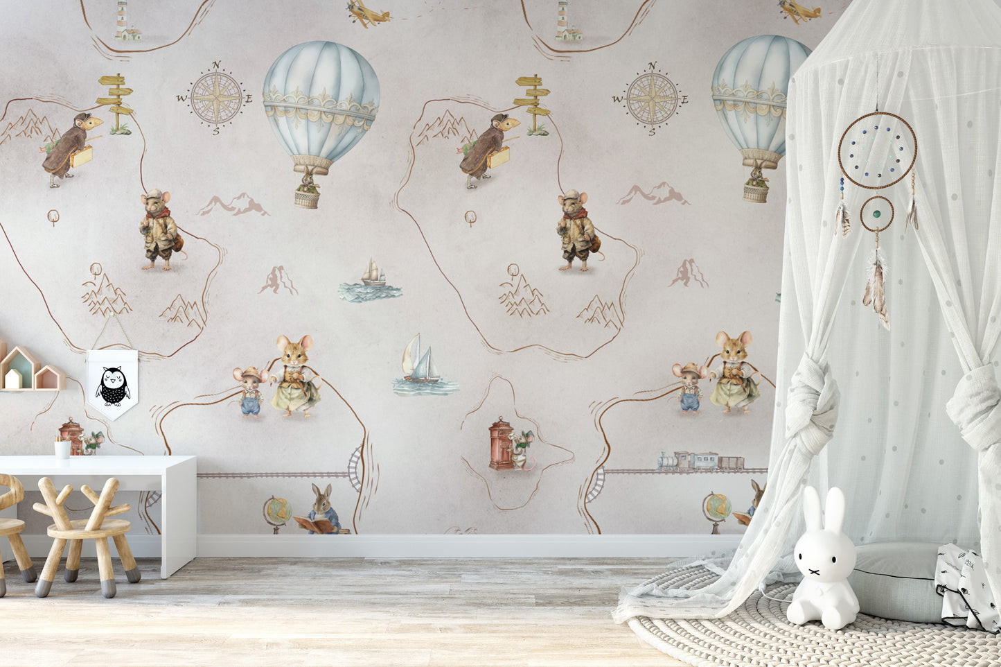 Nursery wallpaper with fantasy animal adventure
