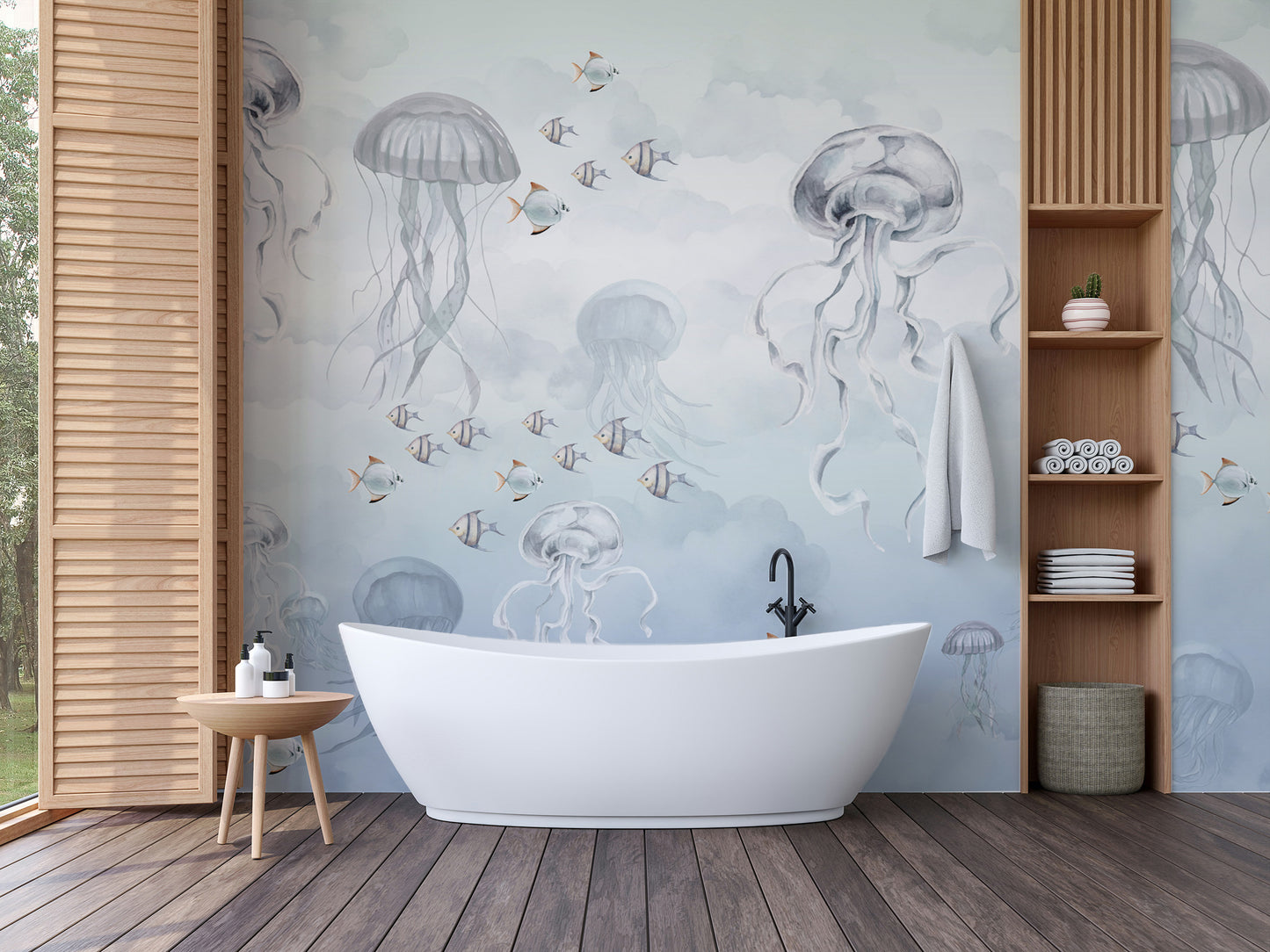 Ocean-themed wallpaper for walls with gentle sea creatures
