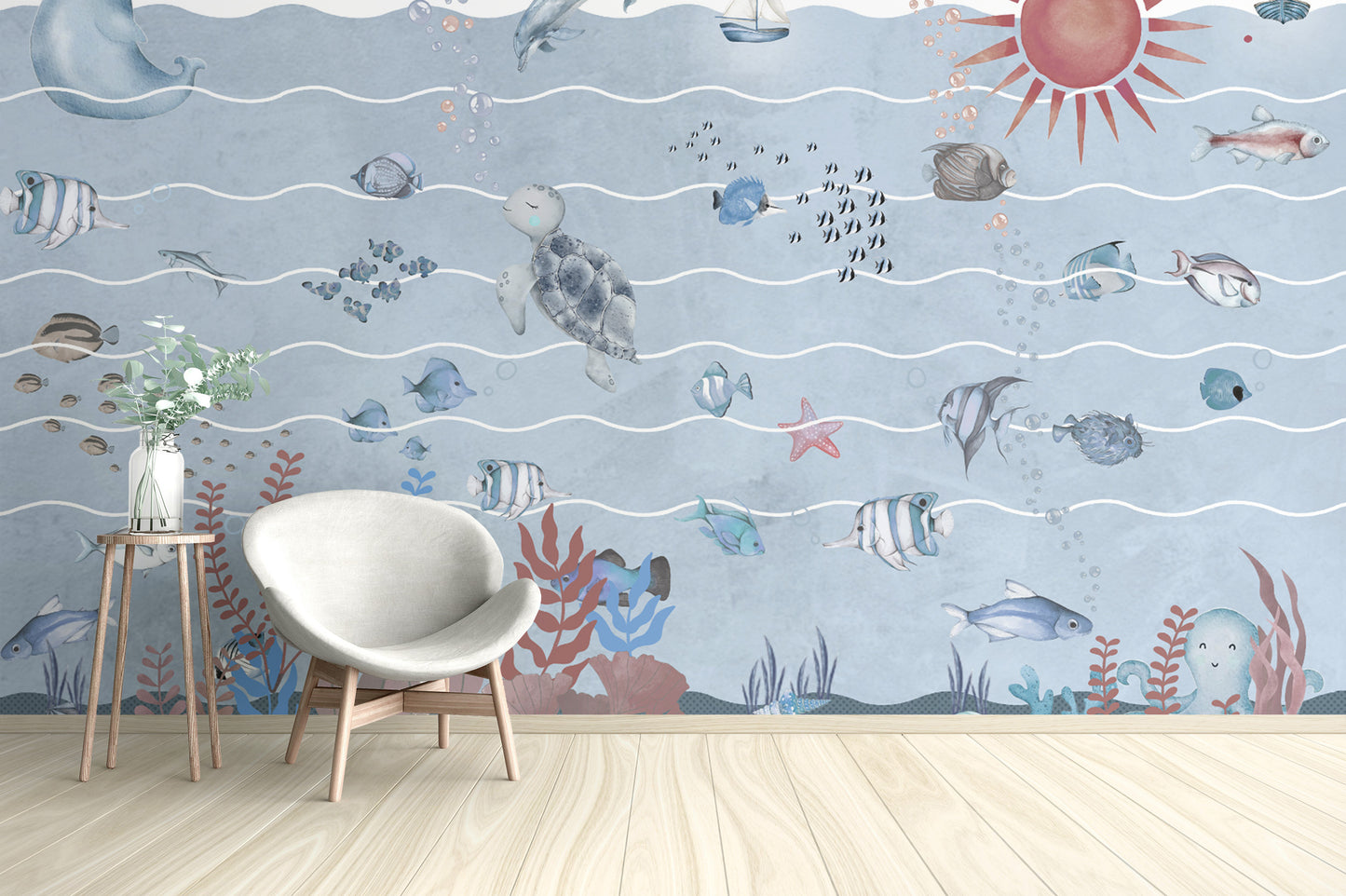 Watercolor ocean wallpaper with soft blue sea hues
