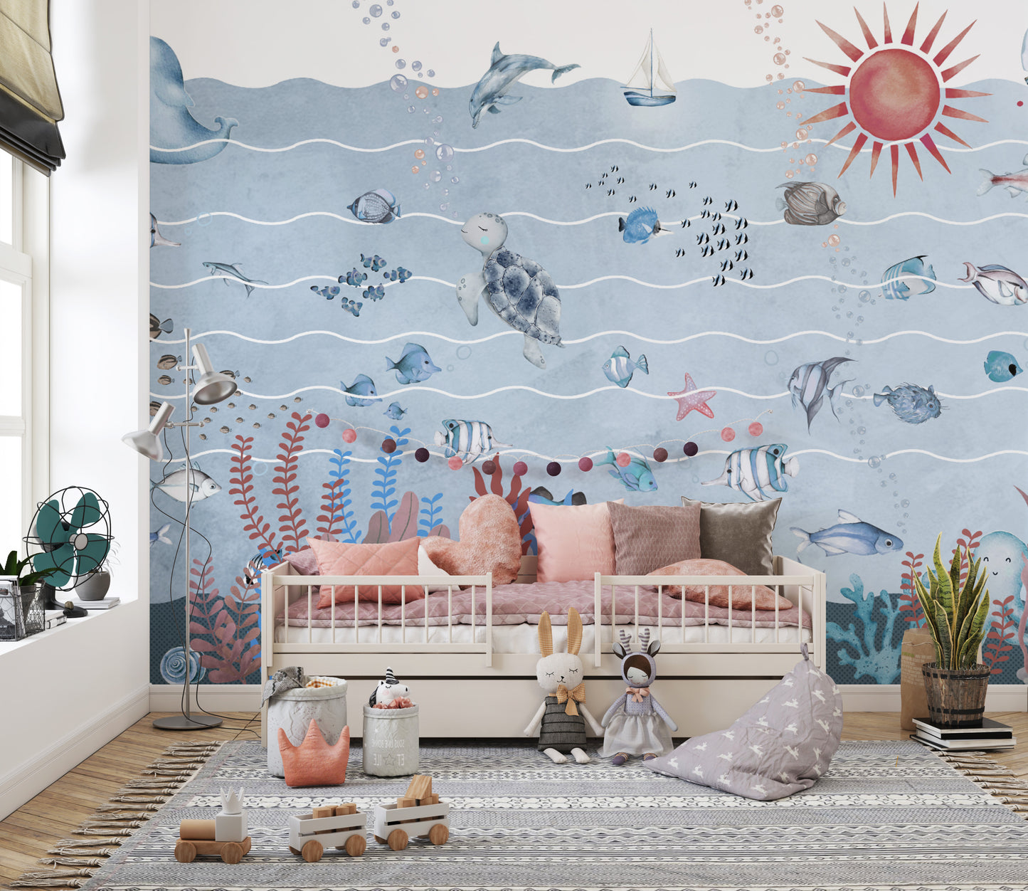 Underwater scene wallpaper for a dreamy kids' space