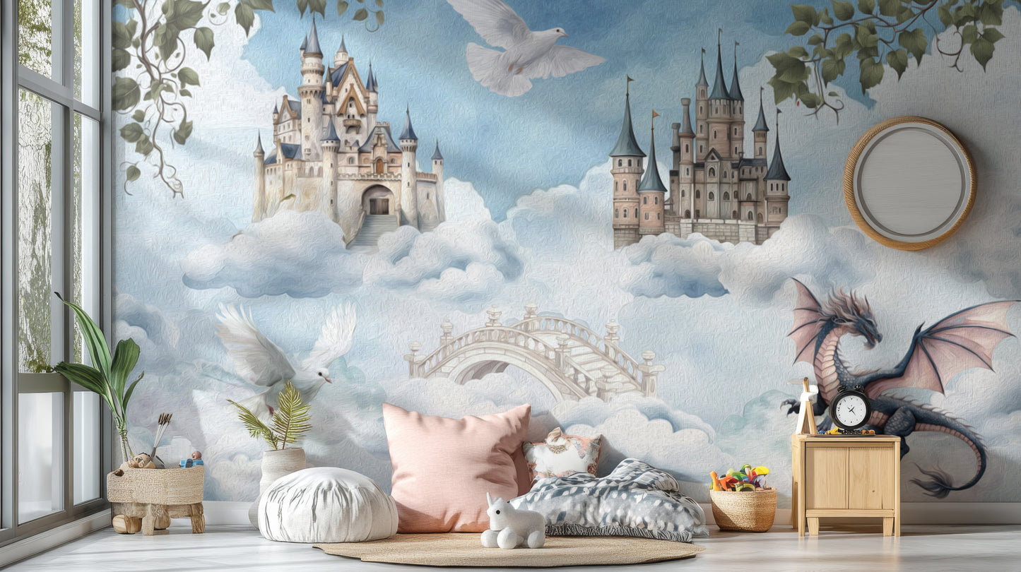 Storybook castle wallpaper with magical elements
