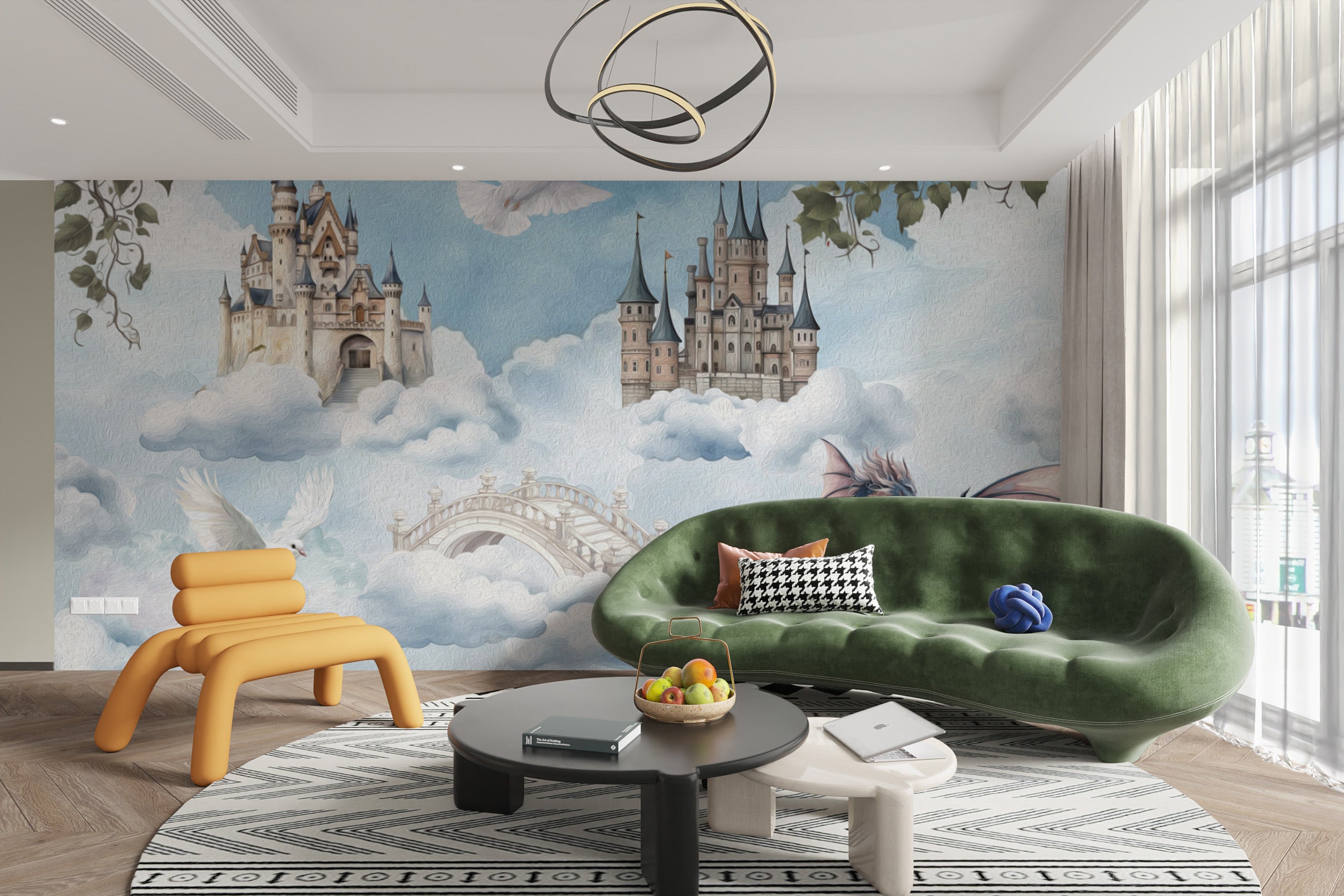 Magical sky castle wall mural with dreamy clouds
