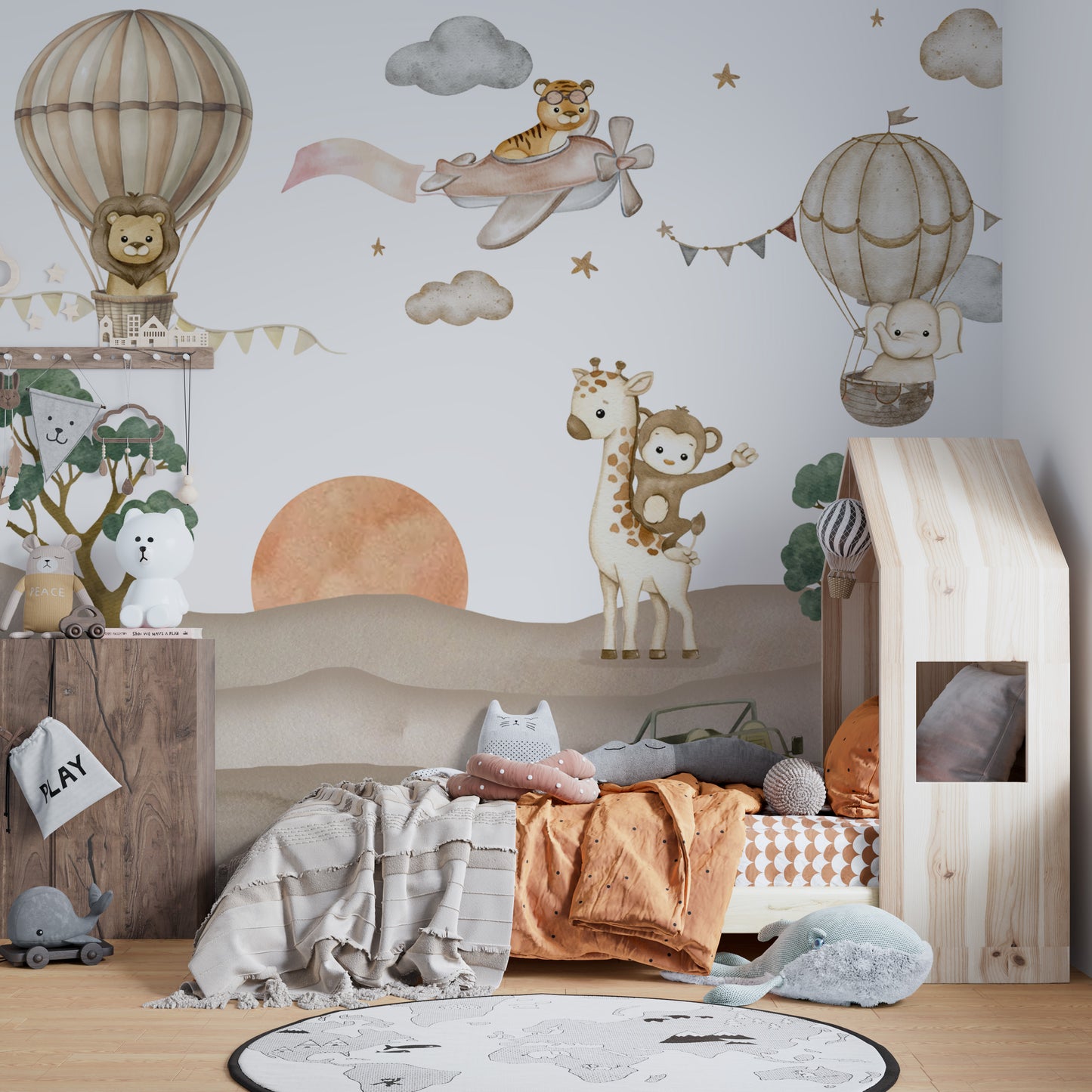 Watercolor jungle animals wallpaper for kids' rooms
