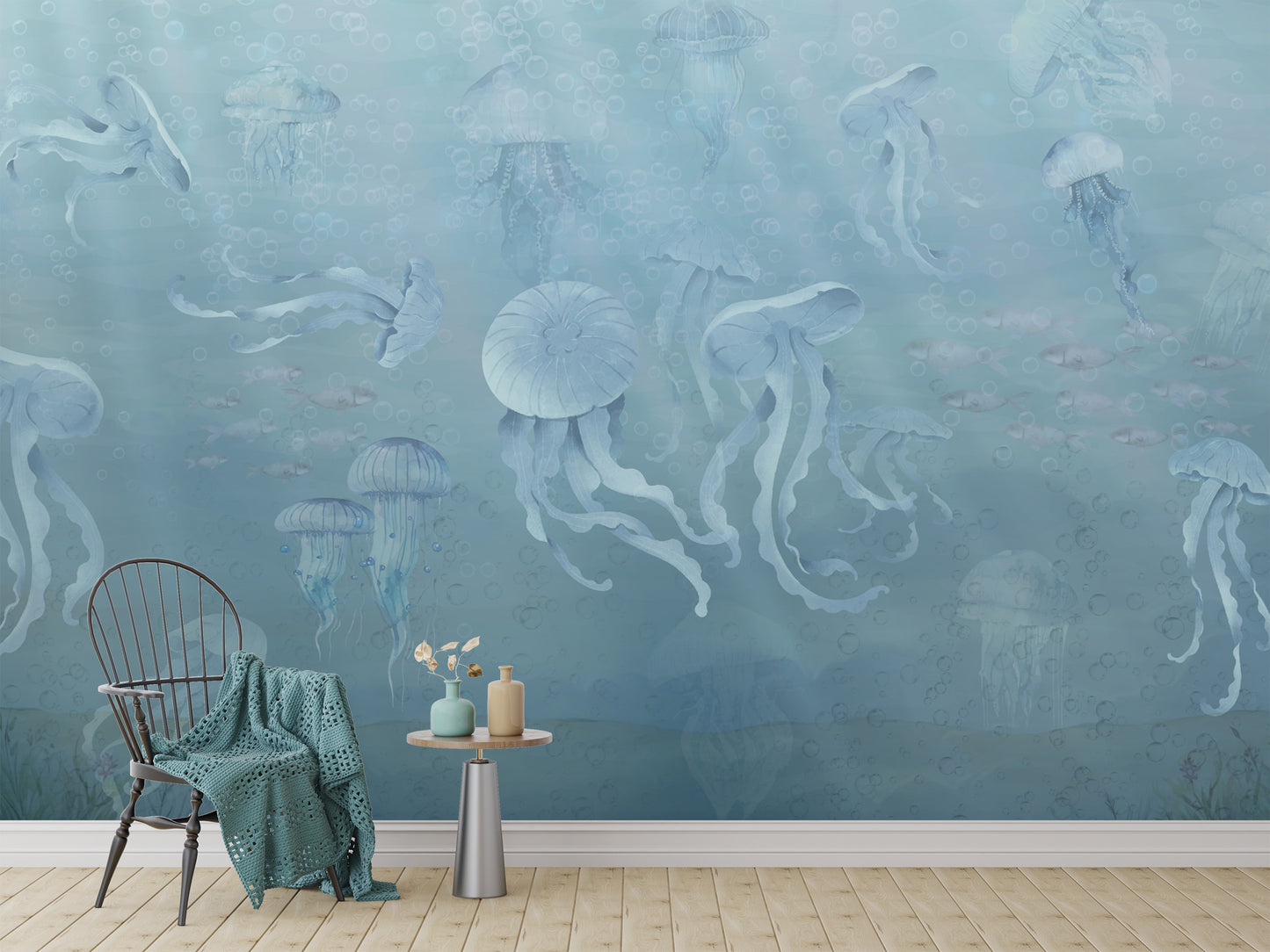 Watercolor jellyfish ocean wallpaper with deep sea vibes
