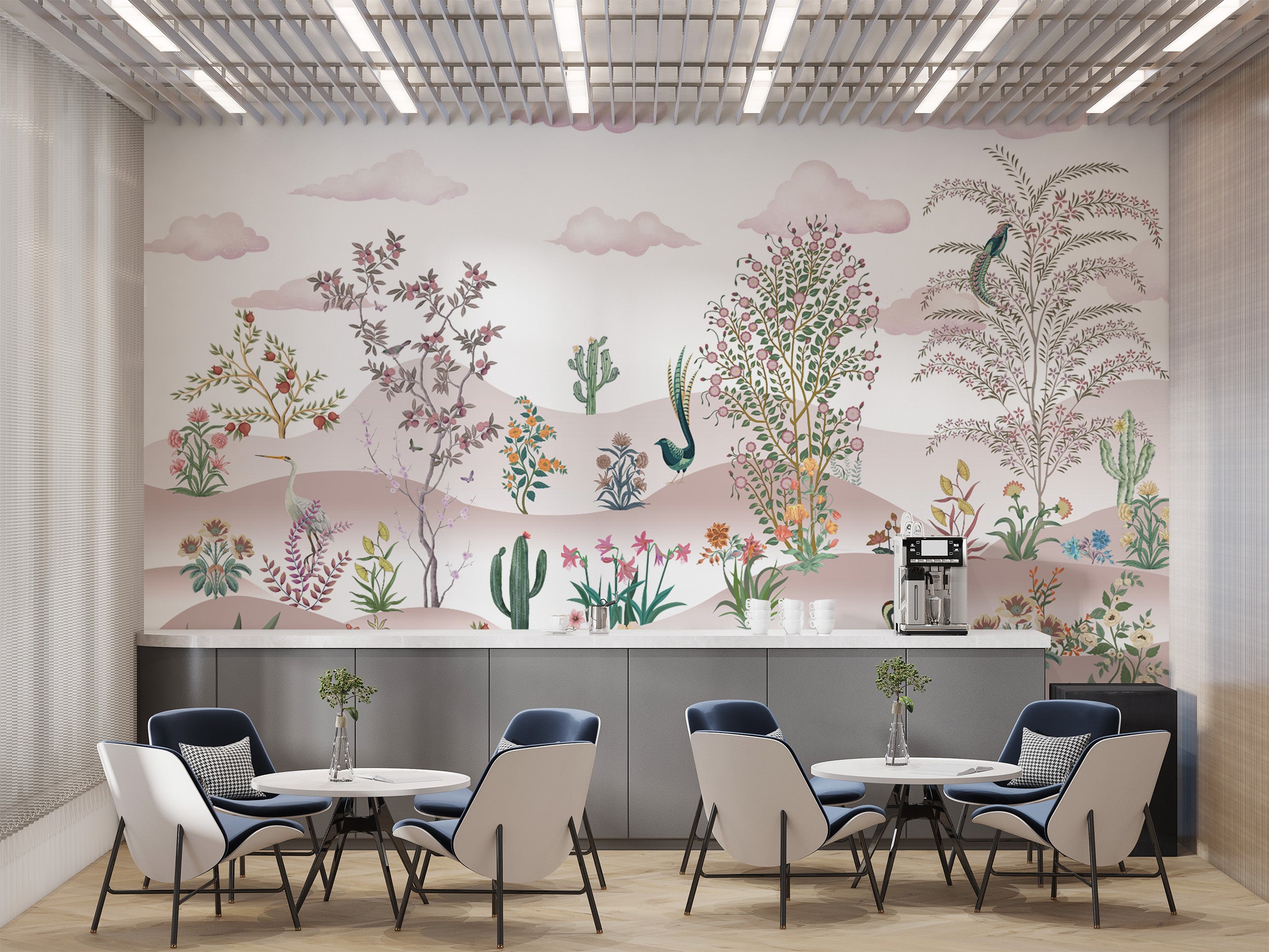 Cactus and flowering trees wallpaper mural for walls
