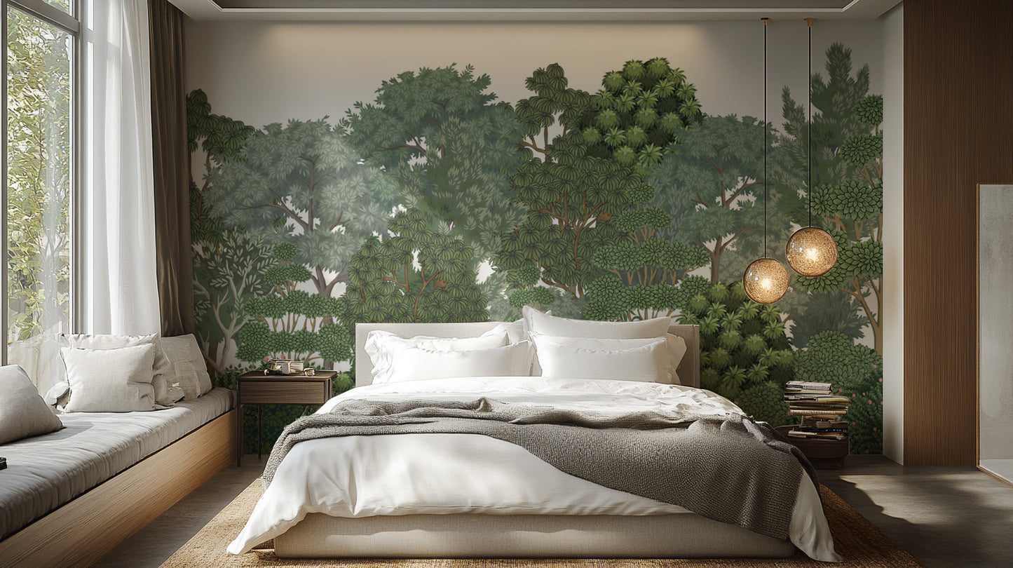 Forest-themed wall mural with lush greenery
