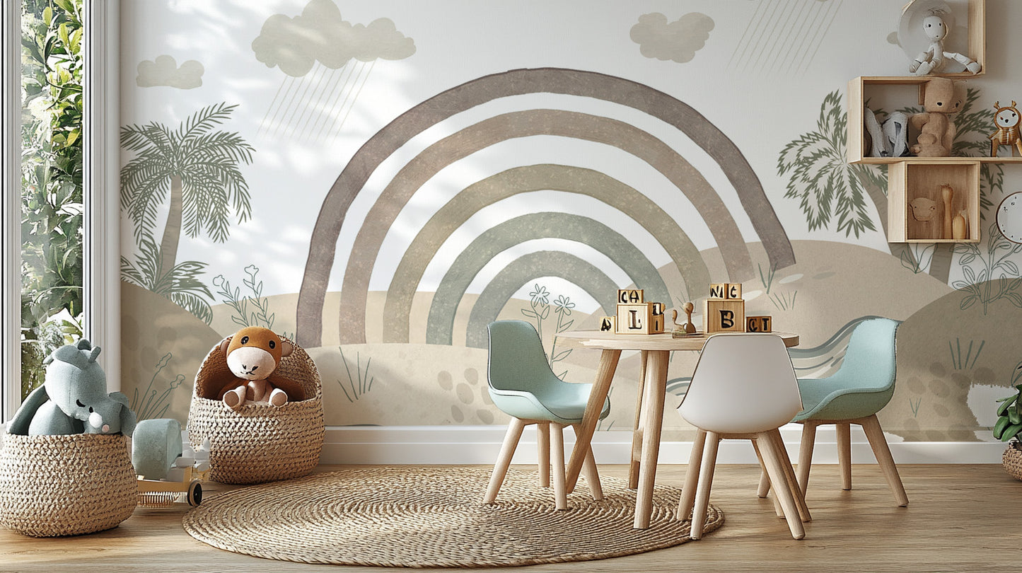 Boho Earthy Rainbow Landscape Mural