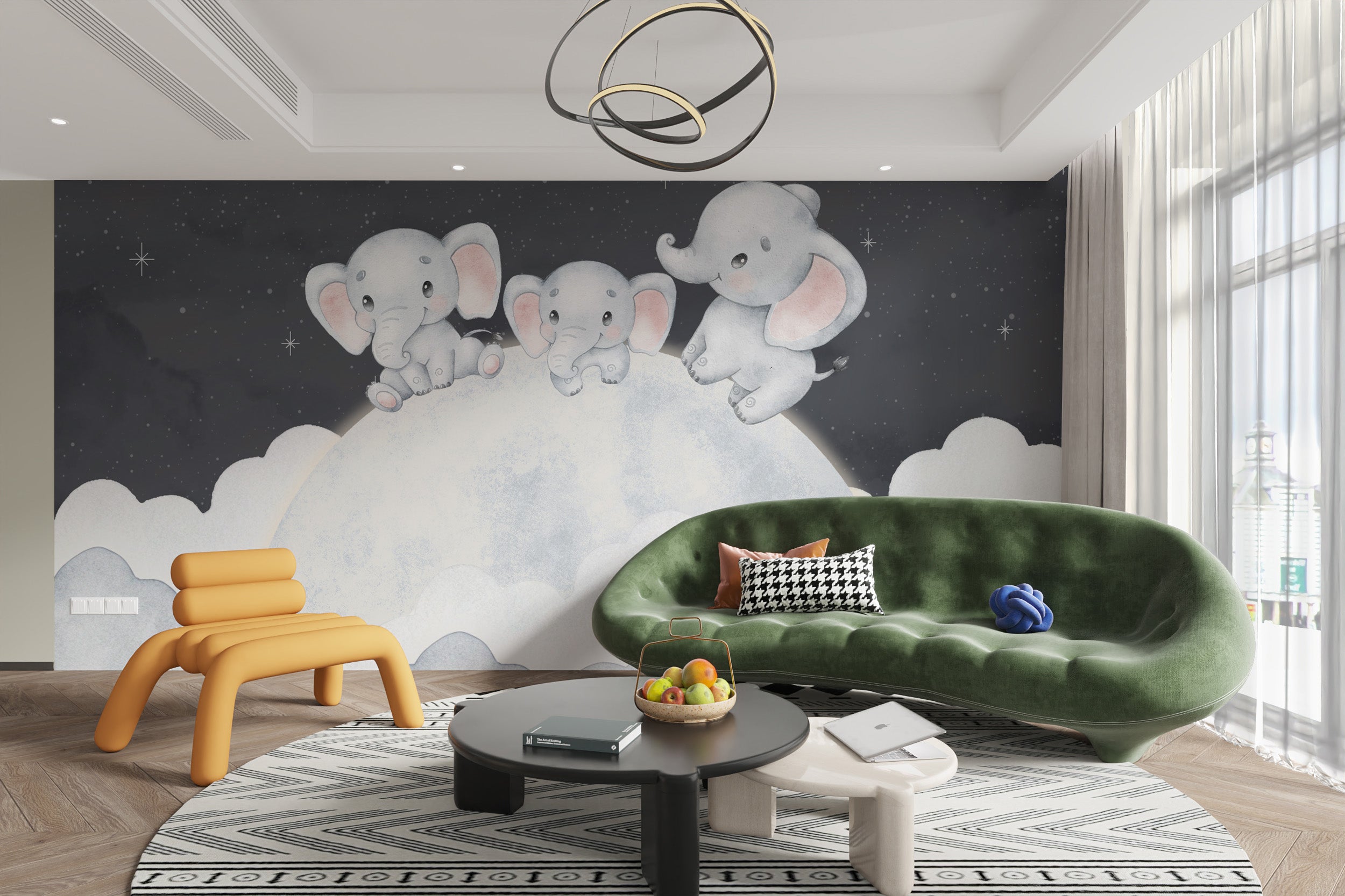 Starry night elephant wallpaper for cozy nurseries
