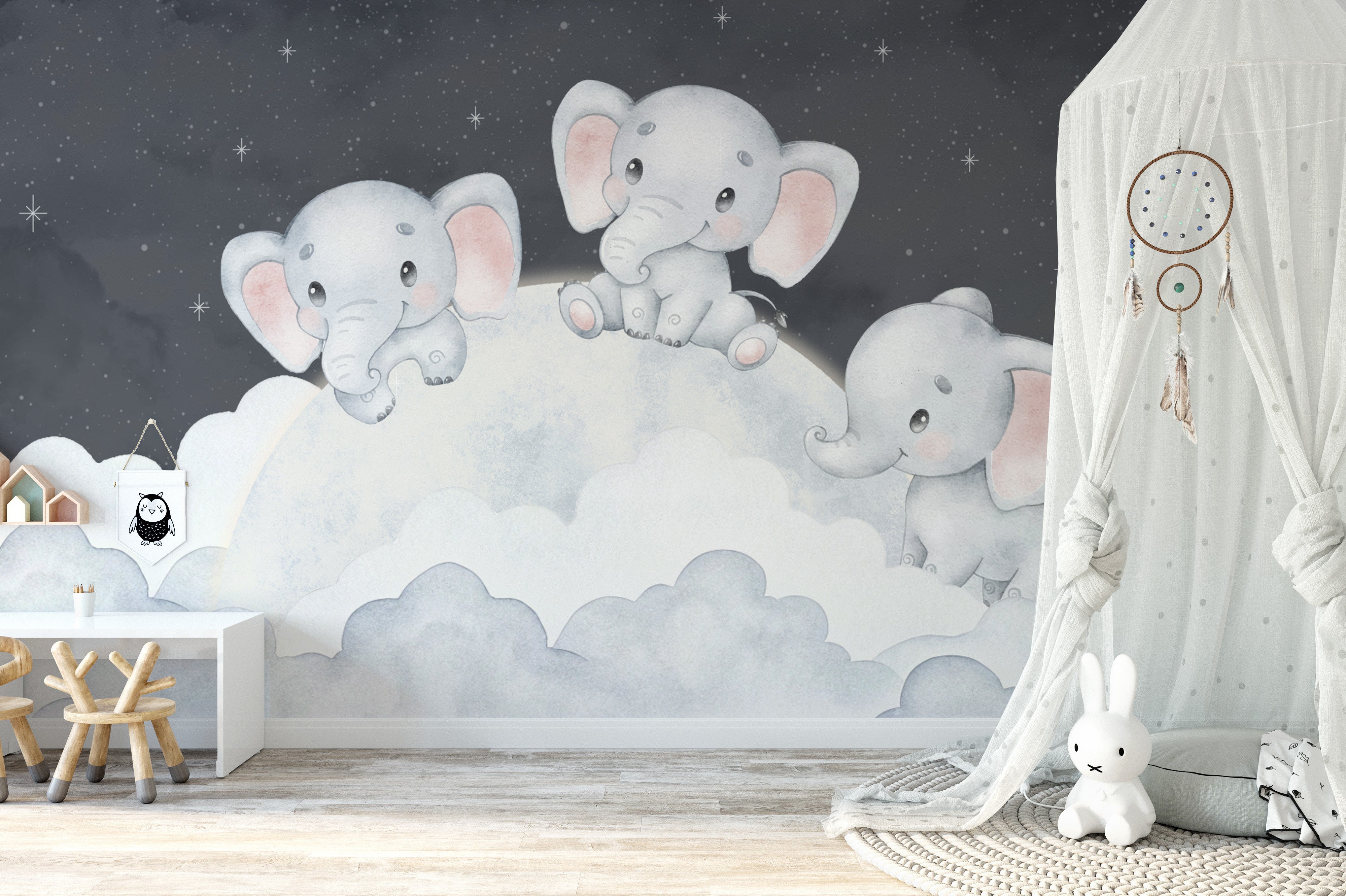 Adorable baby elephant wallpaper for nurseries
