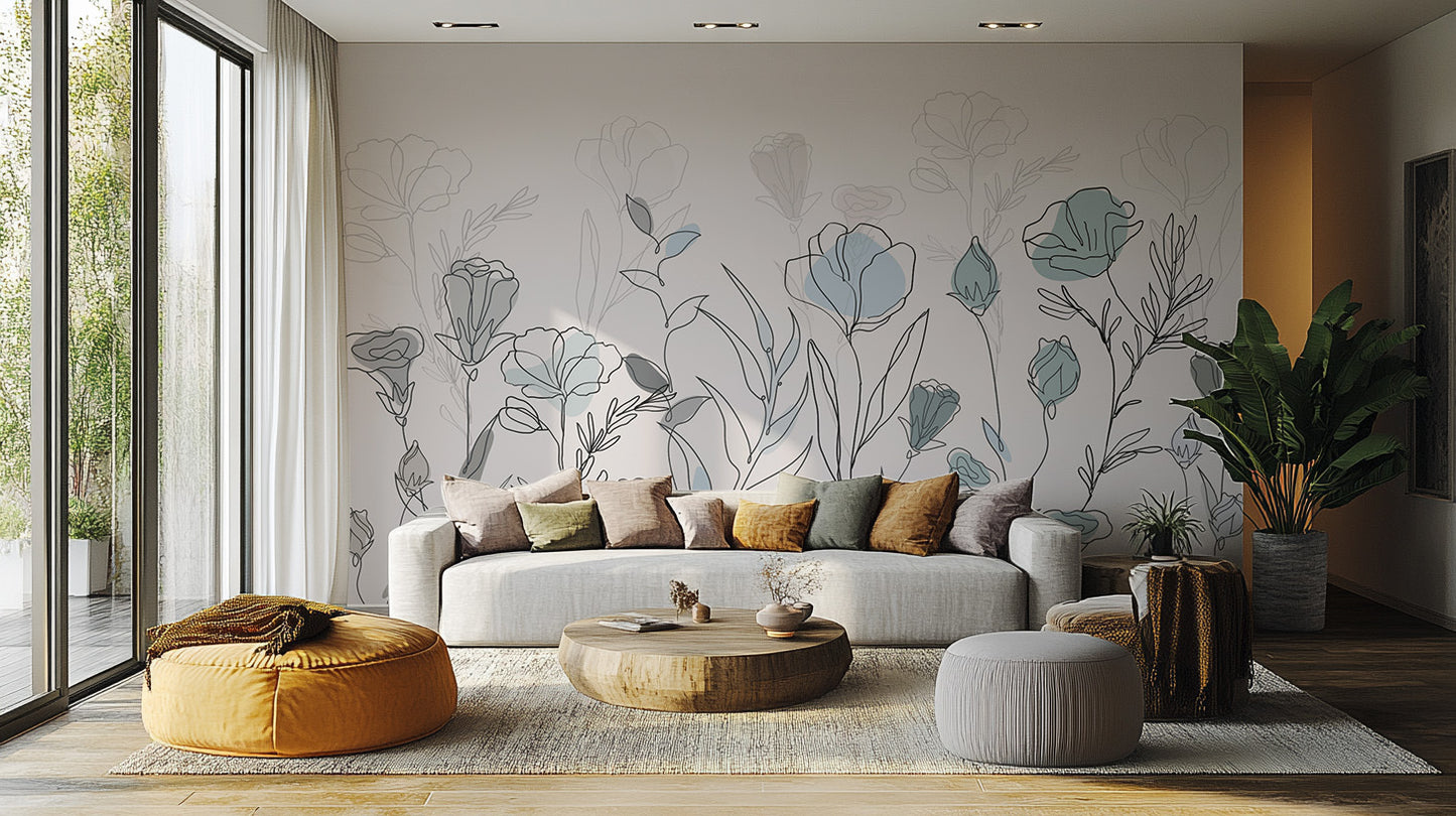 Hand-drawn flower wallpaper for modern interiors
