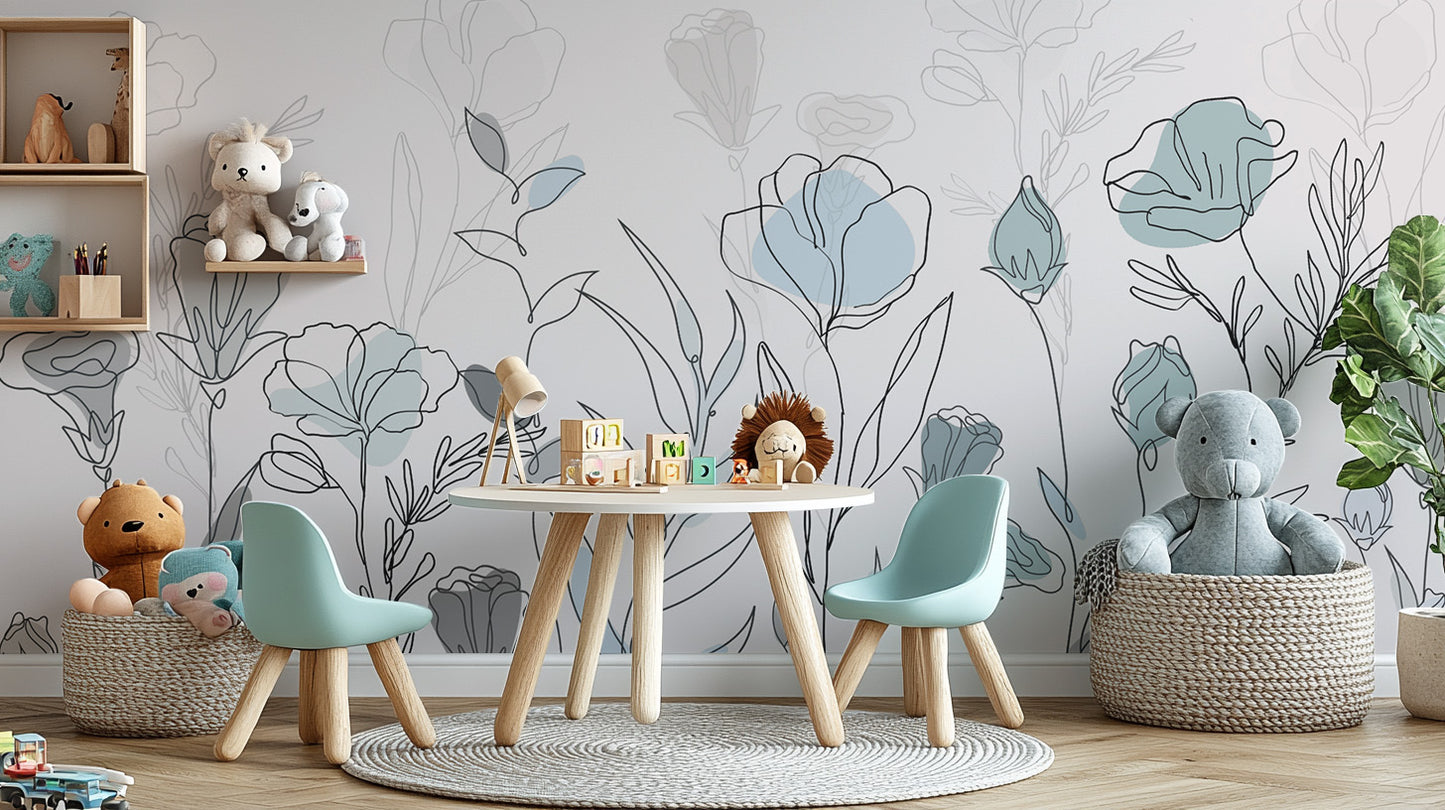 Subtle floral line art wallpaper for serene walls
