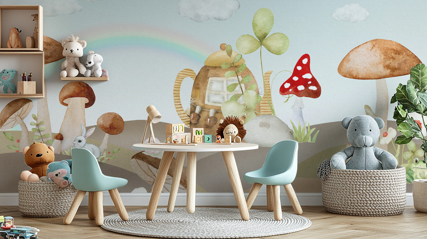 Nature-inspired nursery wallpaper with forest creatures
